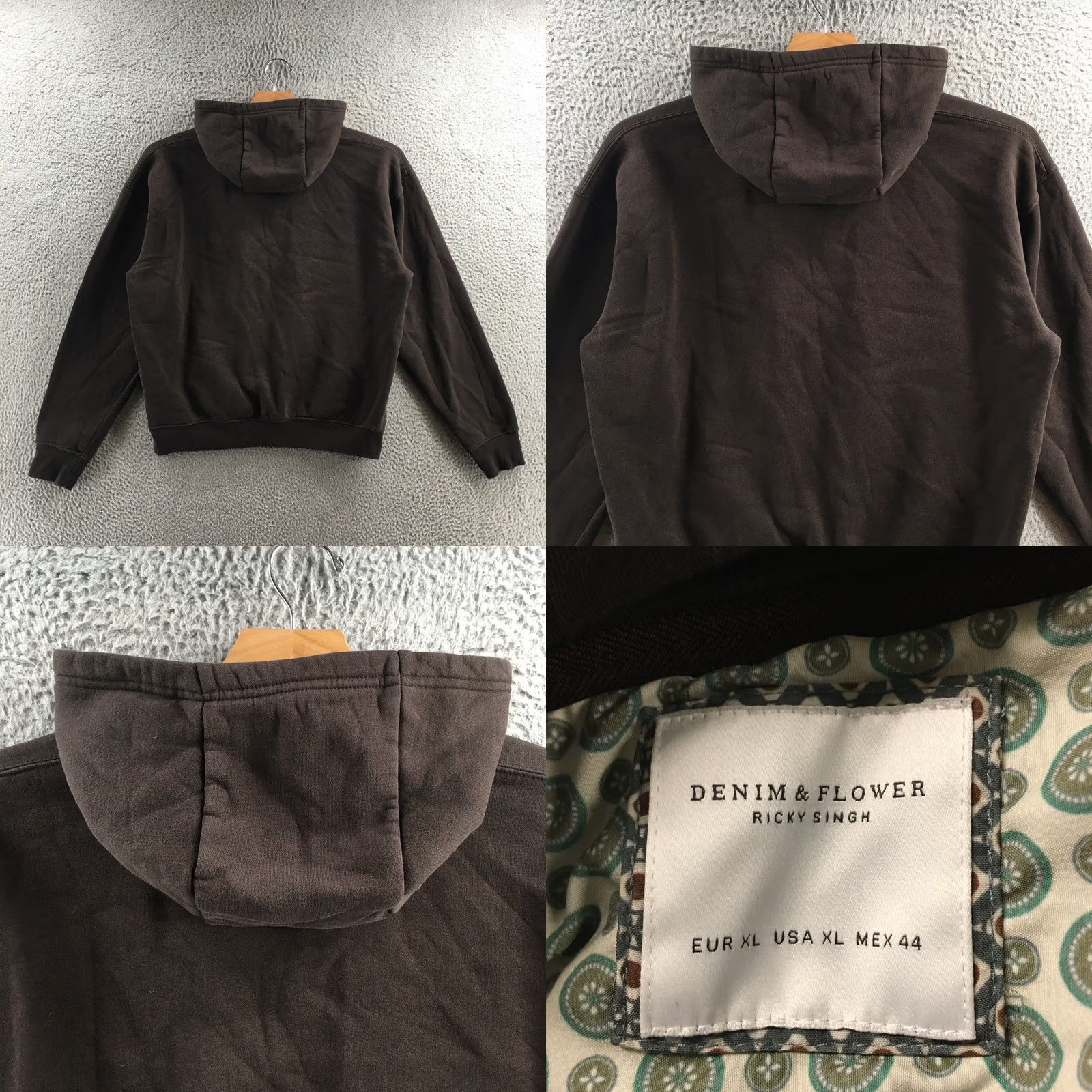 KangaROOS Denim & Flower Hoodie Mens XL Brown Pullover Drawstring Kangaroo Pocket Fleece Size US XL / EU 56 / 4 - 8 Thumbnail