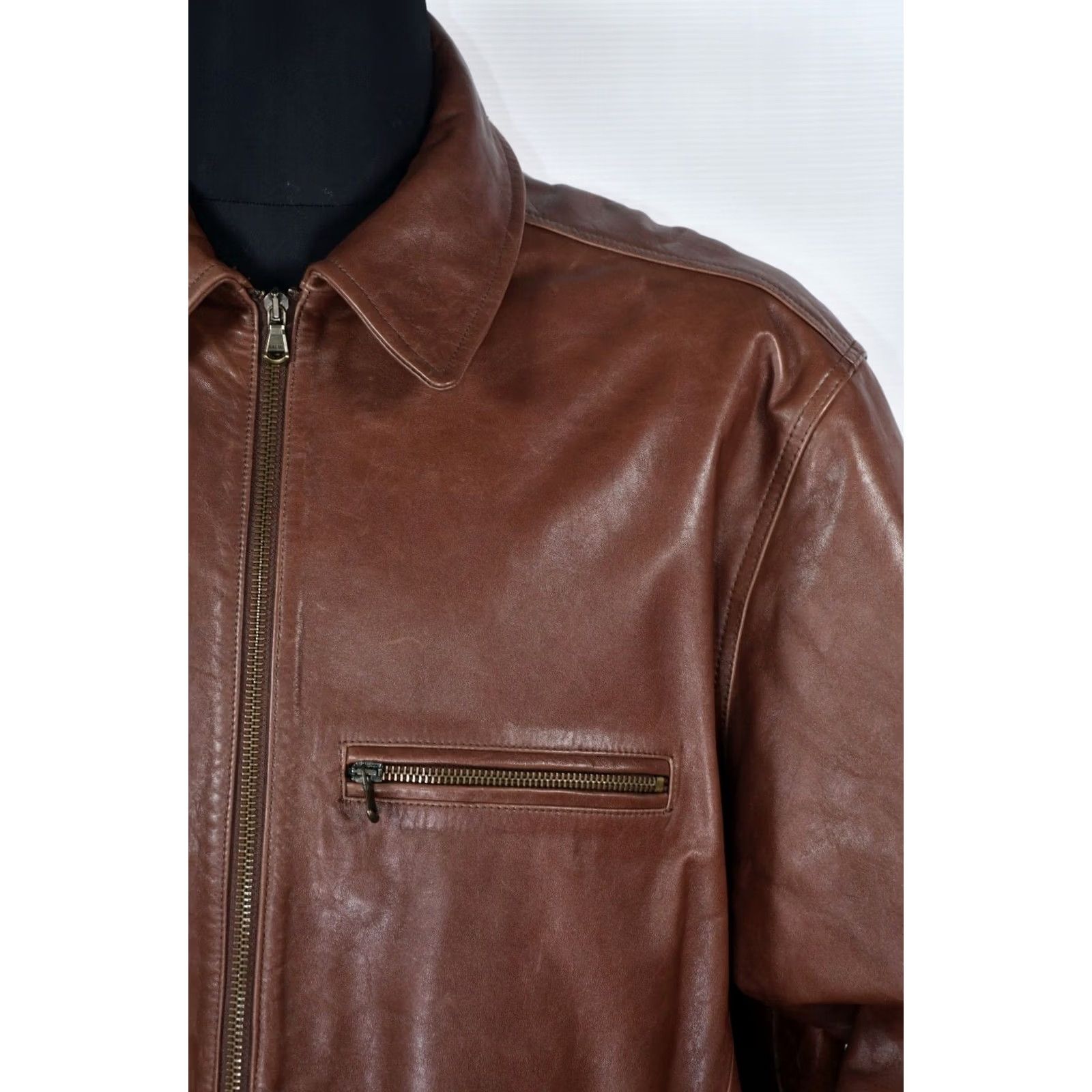 Marks & Spencer Marks & Spencer Leather Jacket Men XL Brown 100% Leather Zip Casual Chest 72cm Back Length 69cm 28.35 27.17 Size US XL / EU 56 / 4 - 4 Thumbnail