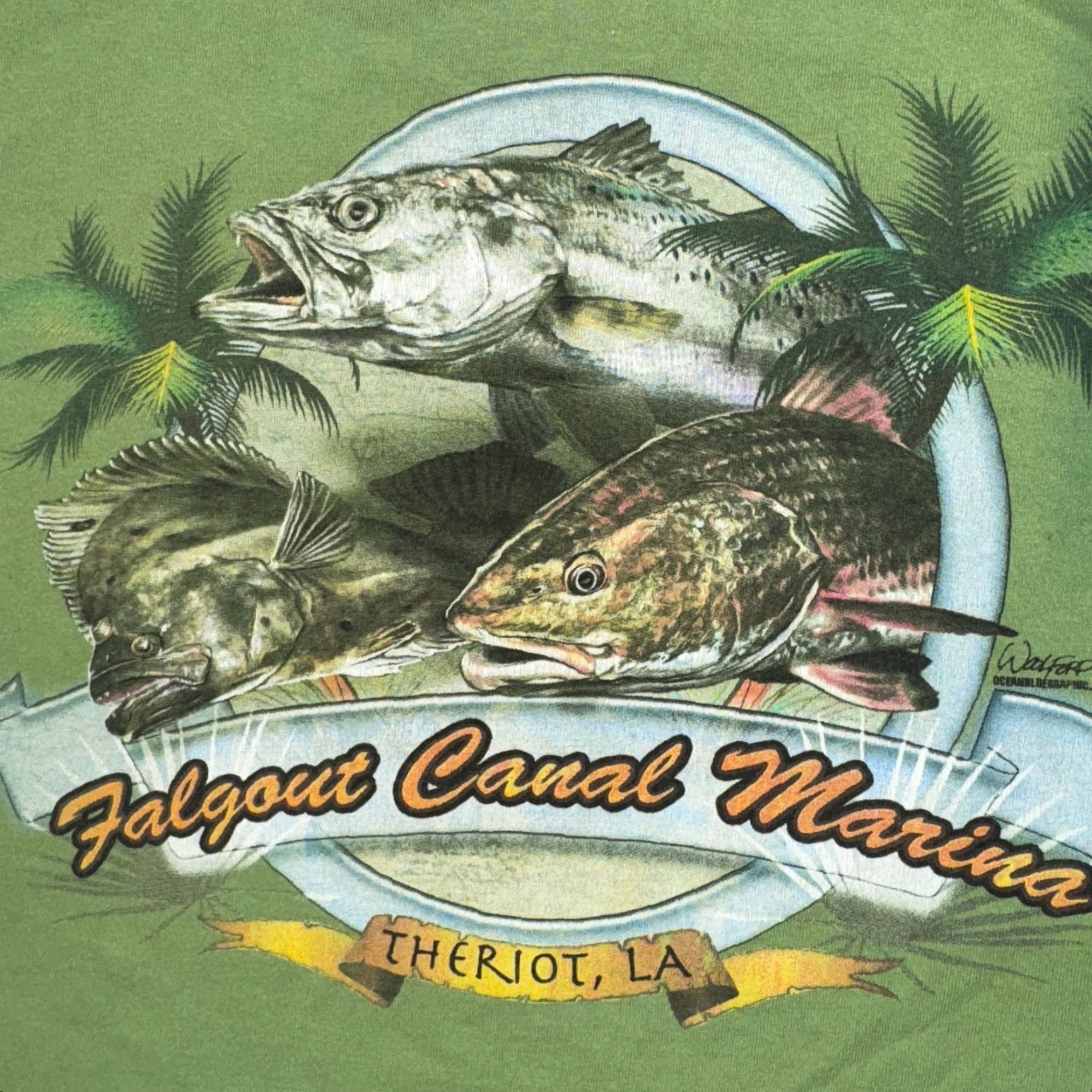 Gildan Felgout Canal Marina Theriot Lousiana Deep Sea Fishing Green Bayou Tshirt Small Size US S / EU 44-46 / 1 - 6 Thumbnail