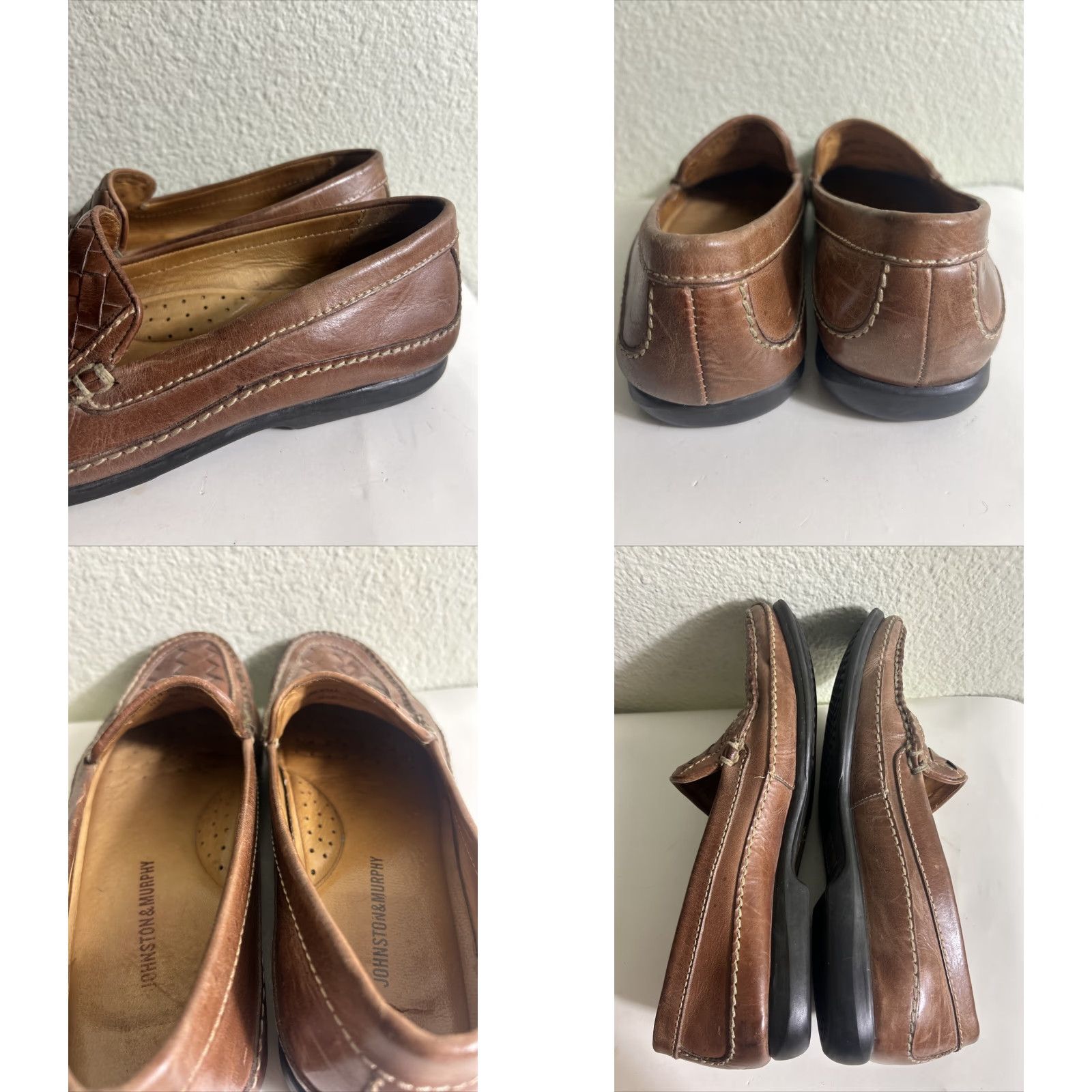 Johnston & Murphy Johnston & Murphy Loafers Woven Leather Slip On Brown Mens Size 9.5 M Comfort Square Toe Size US 10 / EU 43 - 9 Thumbnail