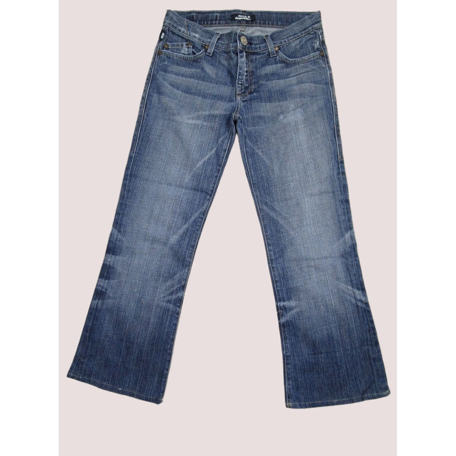 Vintage Rock & Republic Jeans Women 26P Blue Bootcut Low Rise Petite Denim 5-Pocket Logo Dark Wash Denim Jeans Womens Size 26" / US 2 / IT 38 - 1 Thumbnail