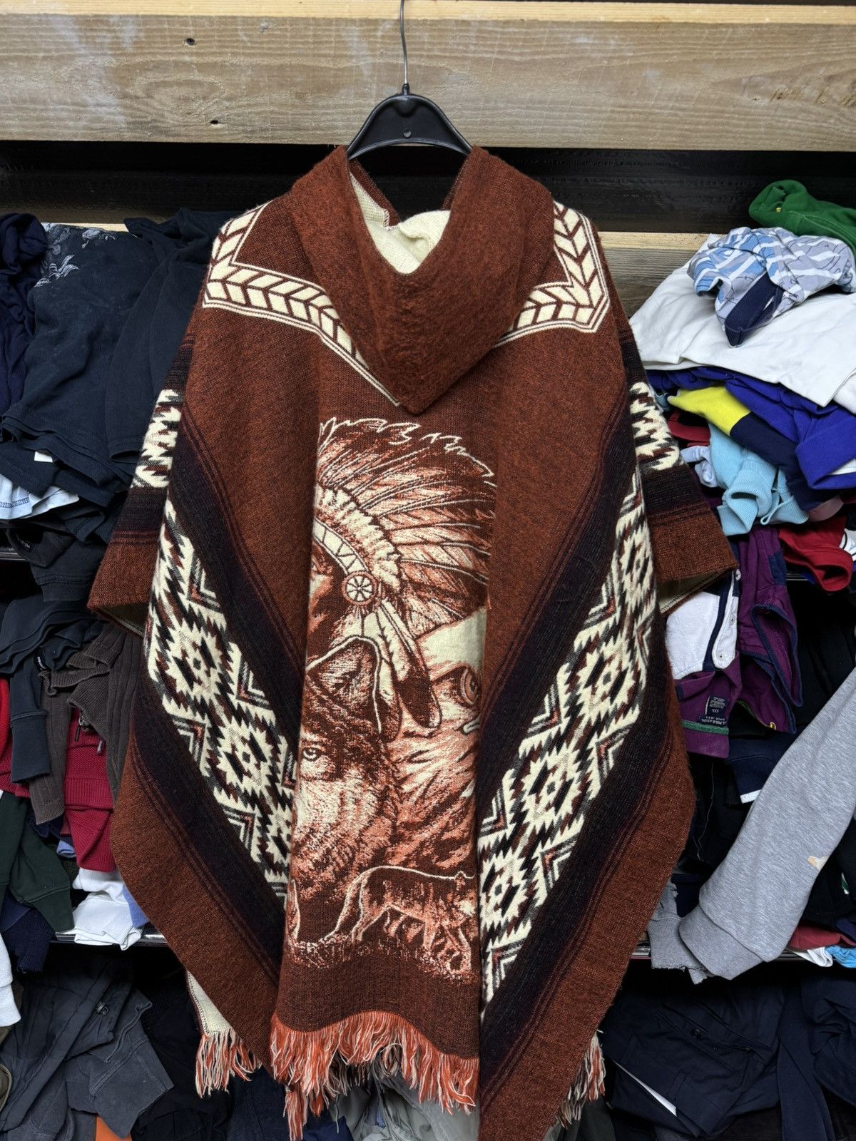 Japanese Brand 🇯🇵INDIGO HOODED FREE SIZE SLEEVE LESS WOLF PONCHOS HOODIES Size US XL / EU 56 / 4 - 5 Thumbnail