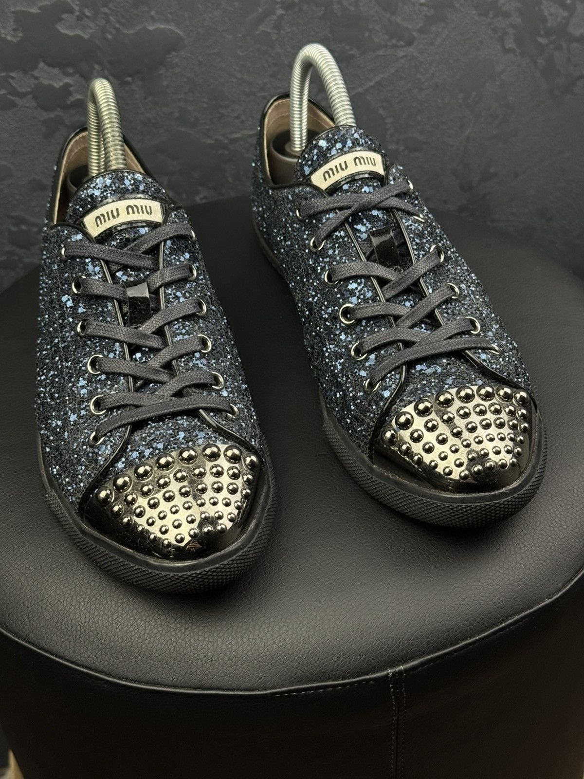 Miu Miu Miu Miu Glitter Dark Blue Studded Blue Trainer Sneakers Size US 10 / IT 40 - 5 Thumbnail