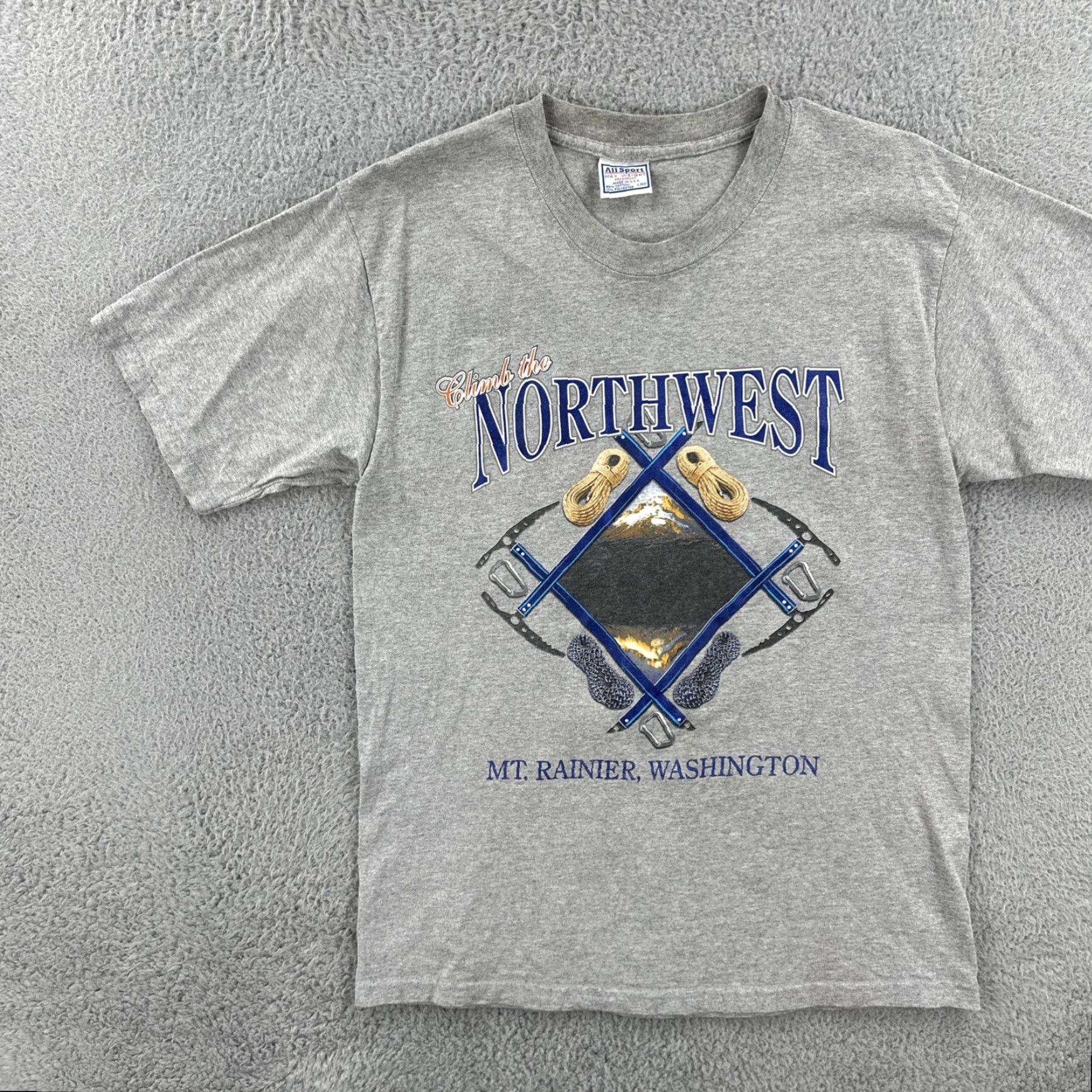 Vintage VINTAGE All Sport Shirt Gray 90s USA Climb The Northwest Mens L White? Size US L / EU 52-54 / 3 - 3 Thumbnail