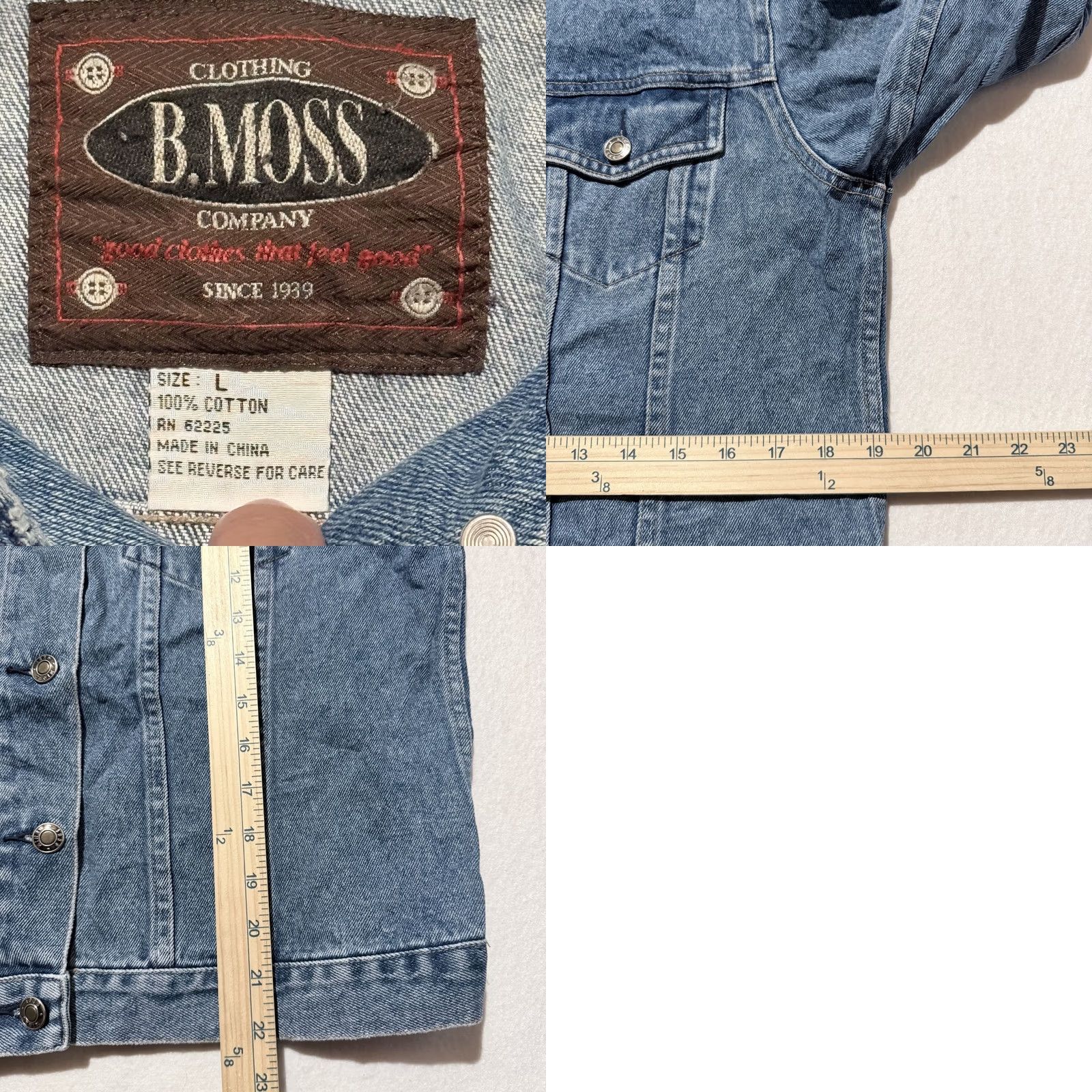 Denime Vintage B. Moss Denim Jacket Blue Cotton Button Classic Men Large Denim Jean Jacket Size US 33 - 9 Thumbnail