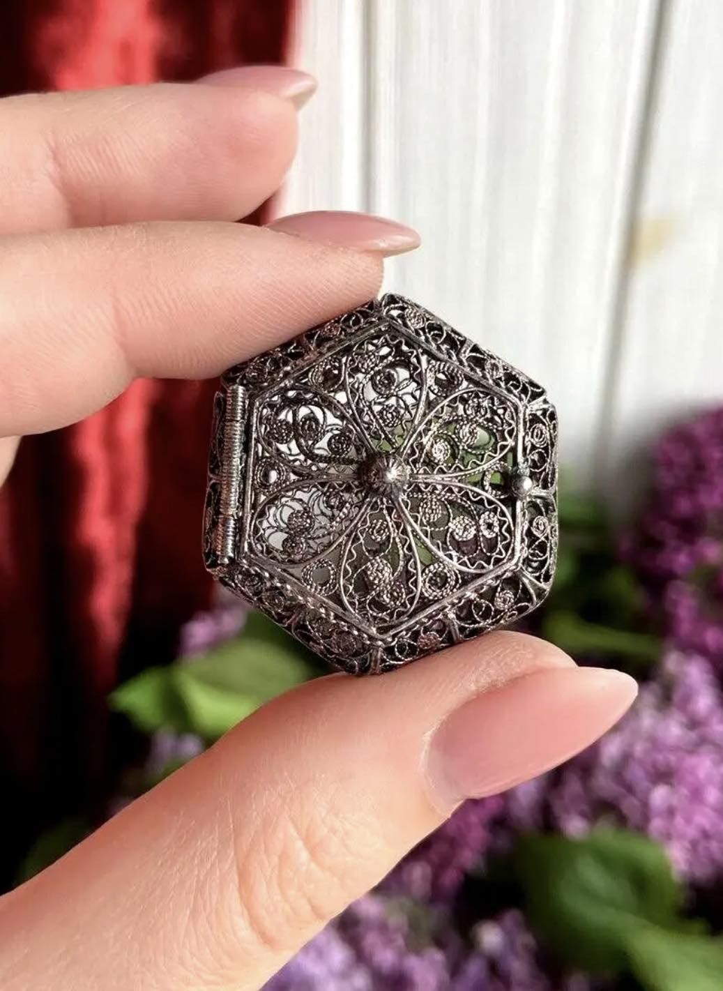 Vintage Christian Silver 800 FiligreeOpening Rosary Box 9.5g
