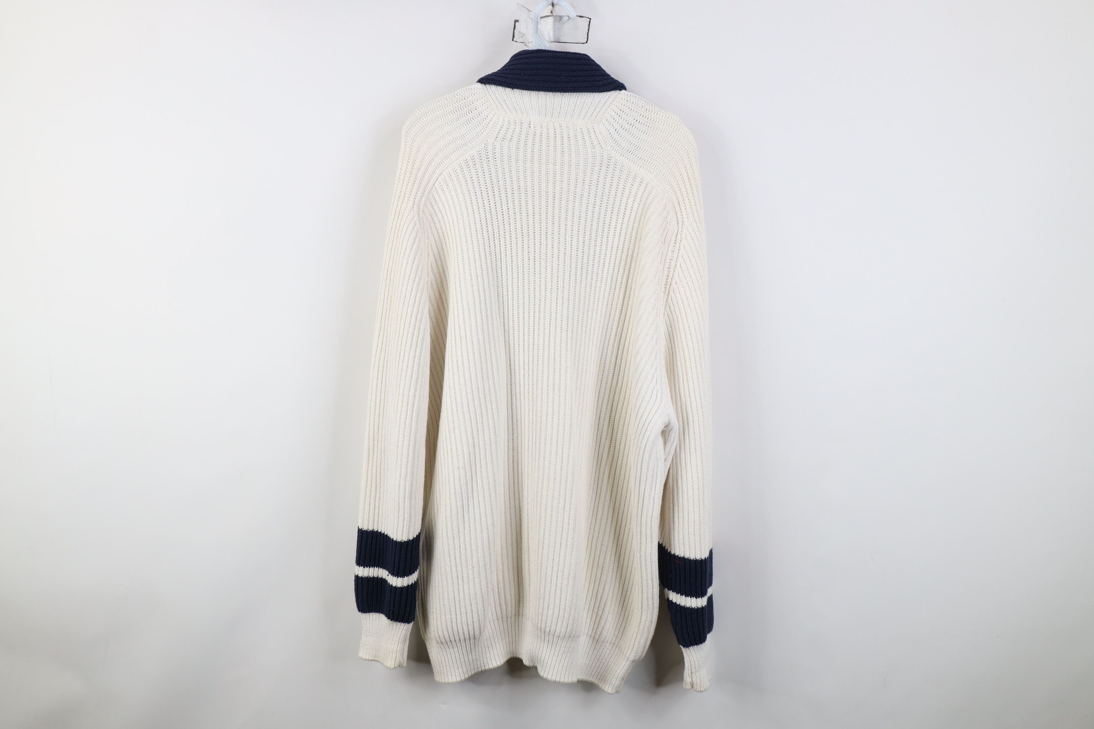 Nautica Vintage 90s Nautica Ribbed Knit Shawl Cardigan Sweater White Size US L / EU 52-54 / 3 - 14 Thumbnail