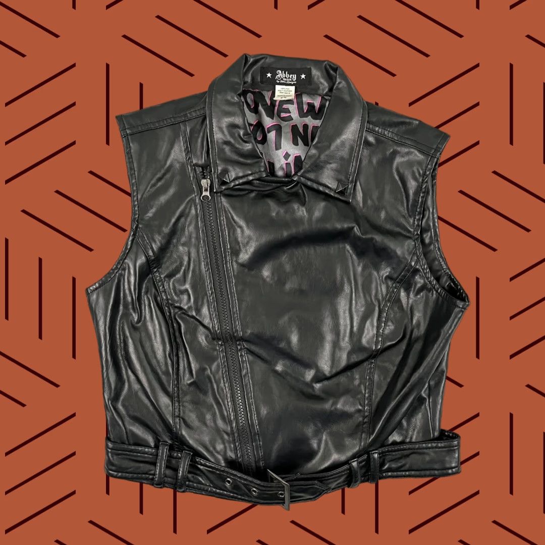 Vintage Abbey Dawn by Avril Lavigne Jacket Large Juniors 100% PVC Poly Leather Zip Moto Size L / US 10 / IT 46 - 1 Thumbnail