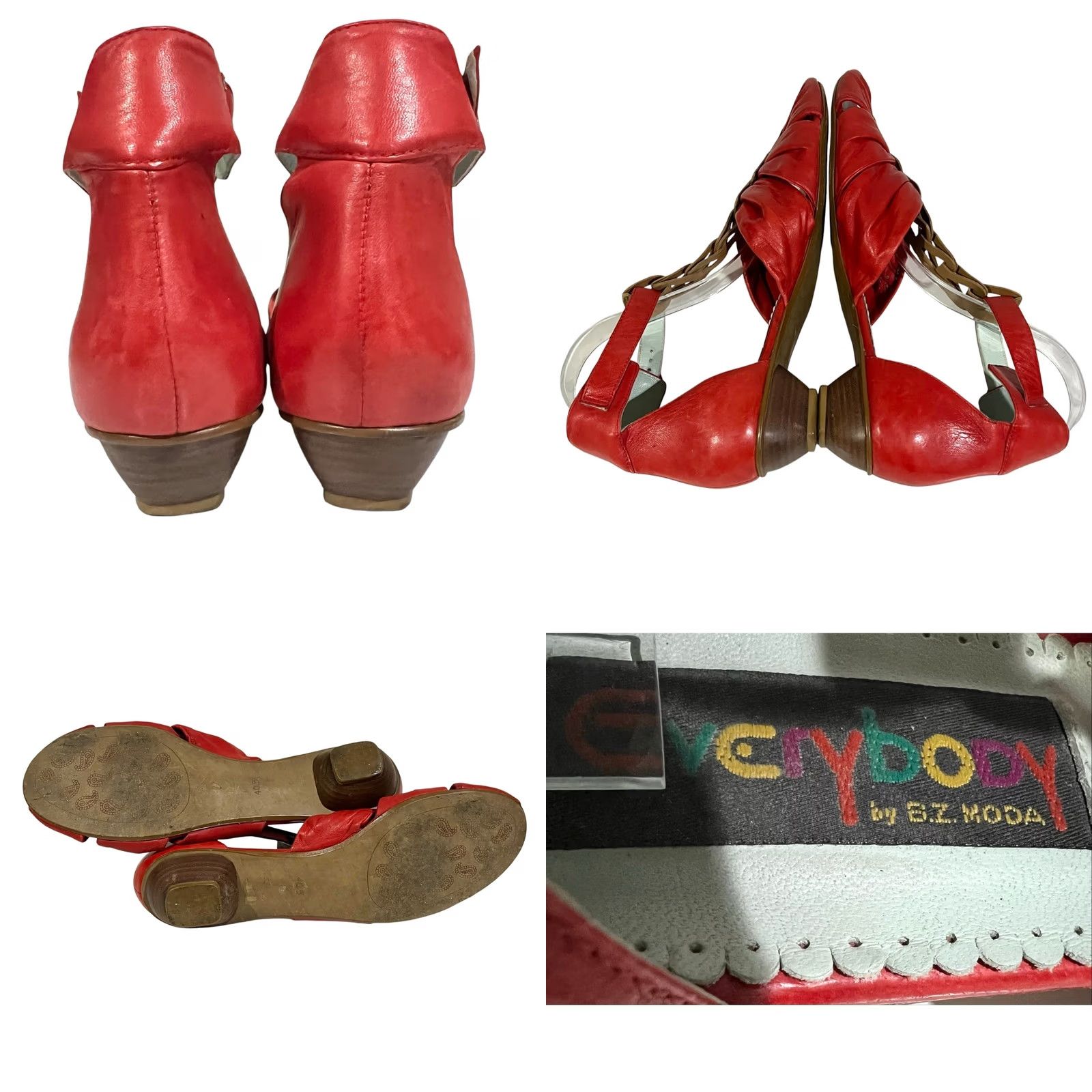 Vintage Everybody by B.Z. Moda Sandals Womens EU 40.5 Red & Tan Leather Ankle Buckle Heel Sandal Shiny Strappy Party/Cocktail Shoes Size US 10 / IT 40 - 8 Thumbnail