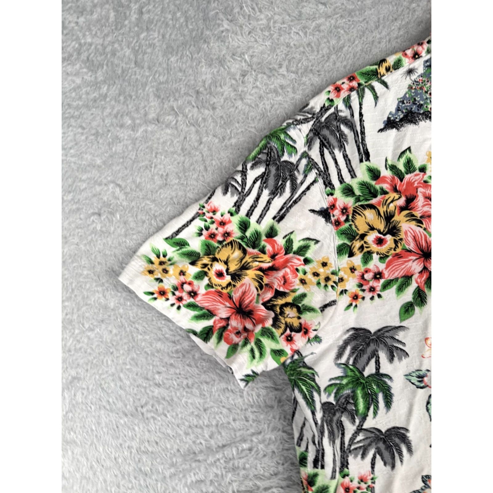 George George Shirt Adult Large White Floral Palm Print Button Up Hawaiian Rayon Mens Size US L / EU 52-54 / 3 - 3 Thumbnail