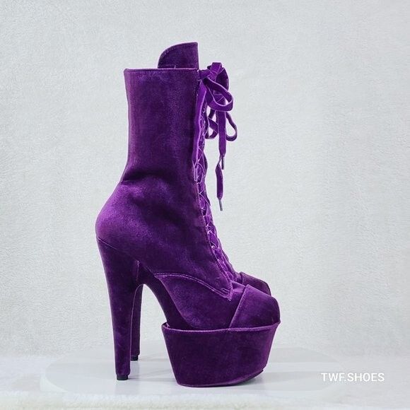 Other Adore 1045 Purple Velvet 7" High Heel Platform Ankle Boots P Size US 6 / IT 36 - 4 Thumbnail