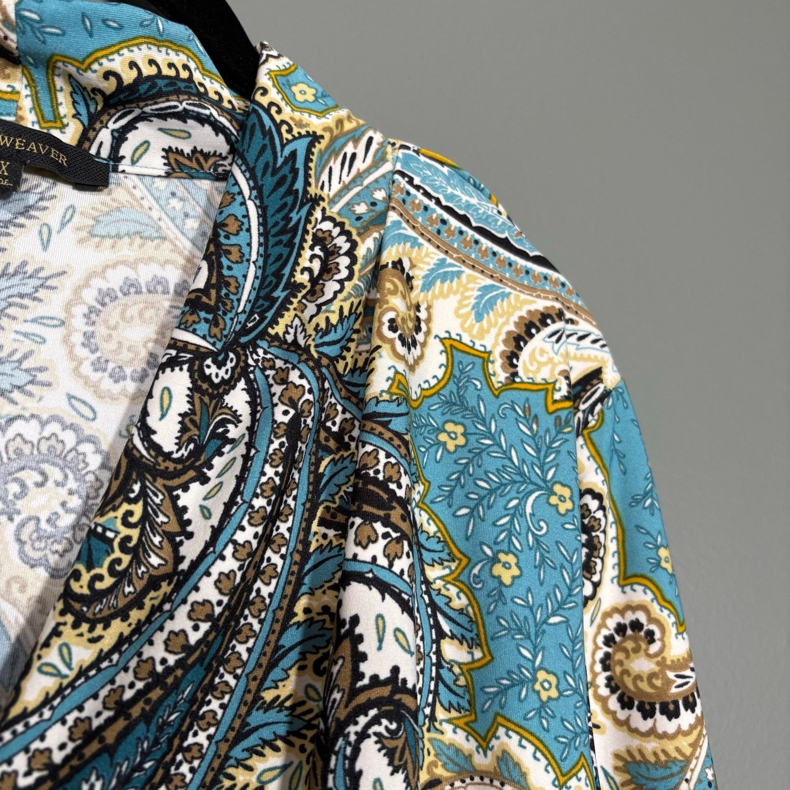 Other Ellen Weaver Turquoise Paisley Old Money Classic Blouse Size XXL / US 16-18 / IT 52-54 - 2 Thumbnail