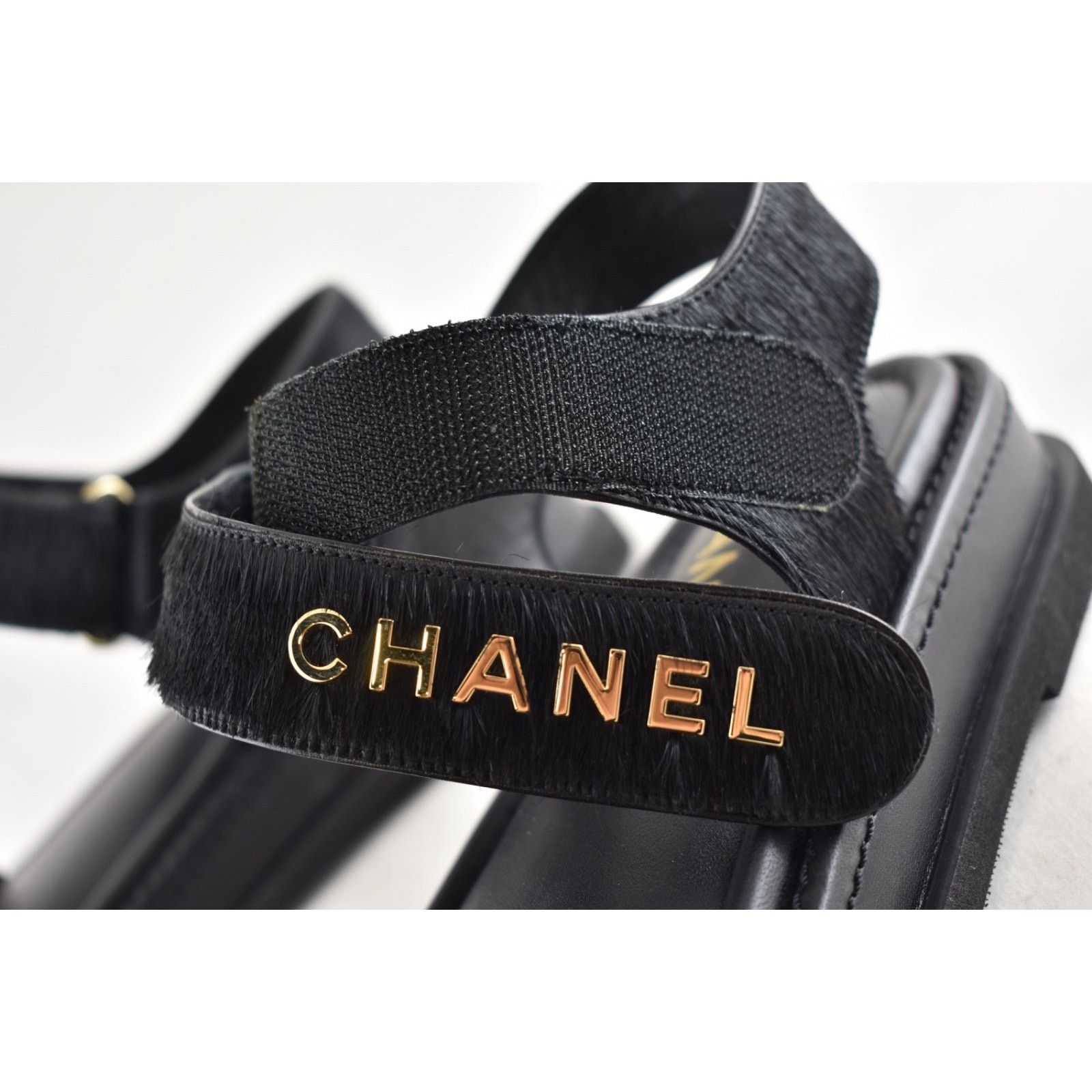 Chanel Chanel 24B Black Calf Hair Gold CC Logo Flat Dad Sandal 36 Size US 5 / IT 35 - 17 Thumbnail
