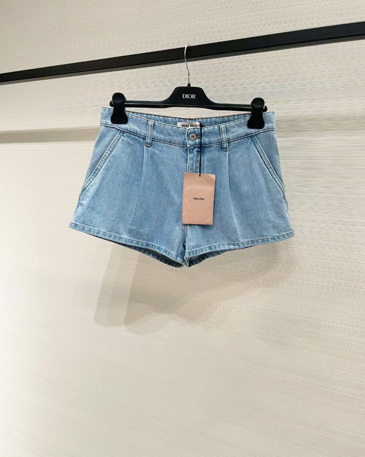 Miu Miu Miu Miu Light Blue High-Waisted Denim Shorts J33 Size 27" / US 4 / IT 40 - 1 Thumbnail