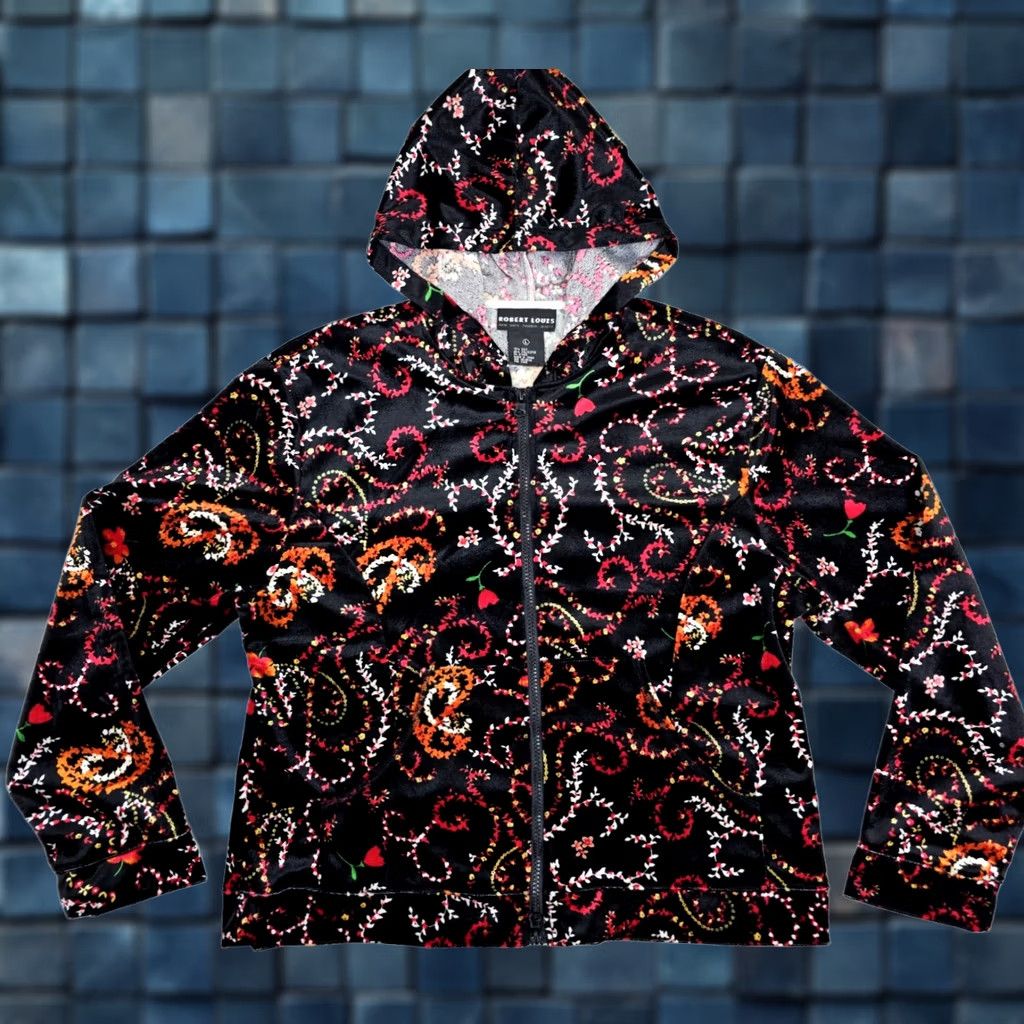 Velvet Robert Louis Silk Blend Floral Hoodie Jacket Women L Velvet Soft Zip Front Colorful Flower - Blazer Style, Hooded, Multicolor Size L / US 10 / IT 46 - 1 Thumbnail