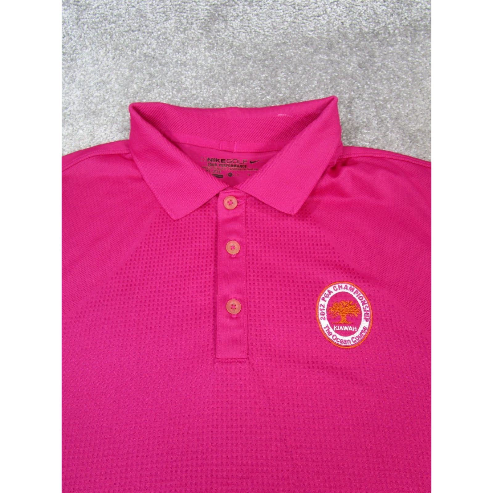 Nike Nike Golf Polo Shirt Mens XL Dri-FIT Tour Performance Pink Solid Short Sleeve Collared Polo 2012 PGA Championship The Ocean Course Logo Mens Size US XL / EU 56 / 4 - 2 Thumbnail