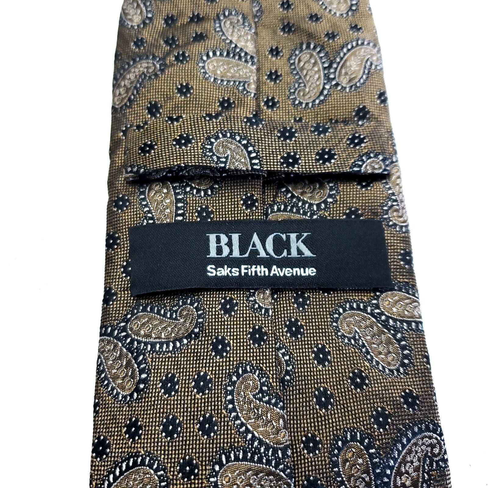 Saks Fifth Avenue Black Saks Fifth Avenue Beige Paisley Woven Silk Tie Size ONE SIZE - 3 Thumbnail