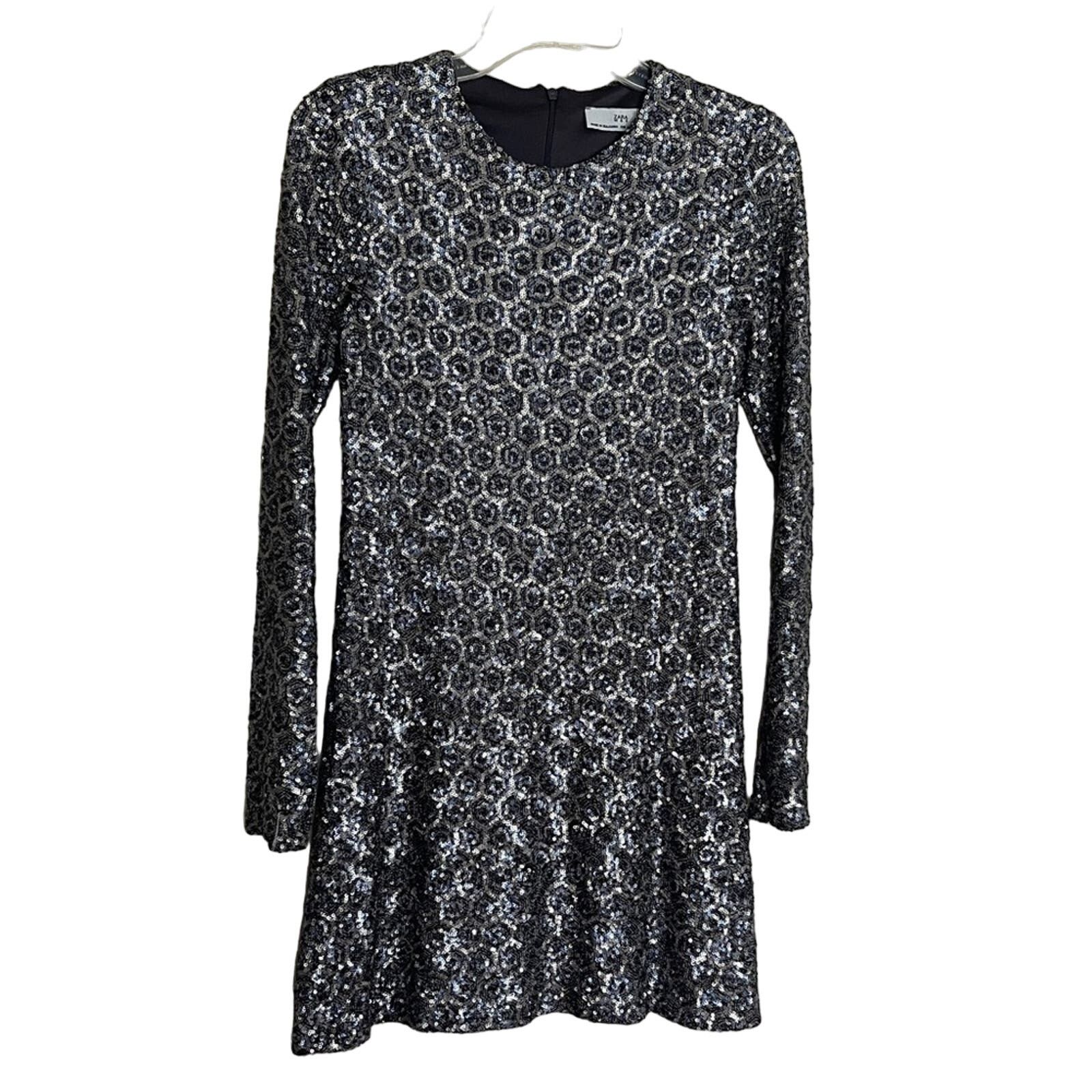 Zara Zara Sequin Silver Blue Gray Long Sleeve Mini Formal Dress Size L / US 10 / IT 46 - 3 Thumbnail