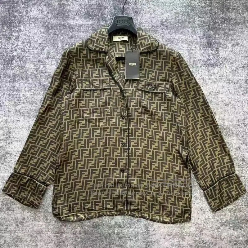 Fendi Fendi Khaki Silk Women's Blouse . Size M / US 6-8 / IT 42-44 - 1 Thumbnail
