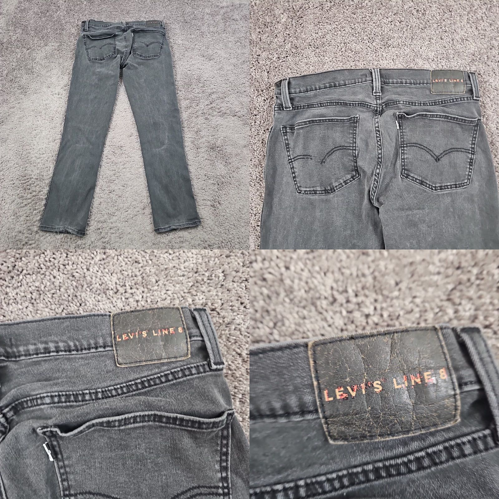 Levi's Levis Line 8 Jeans Mens 36 Gray Straight Dark Wash Distressed Stretch Denim Shirt? Size US 36 / EU 52 - 8 Thumbnail