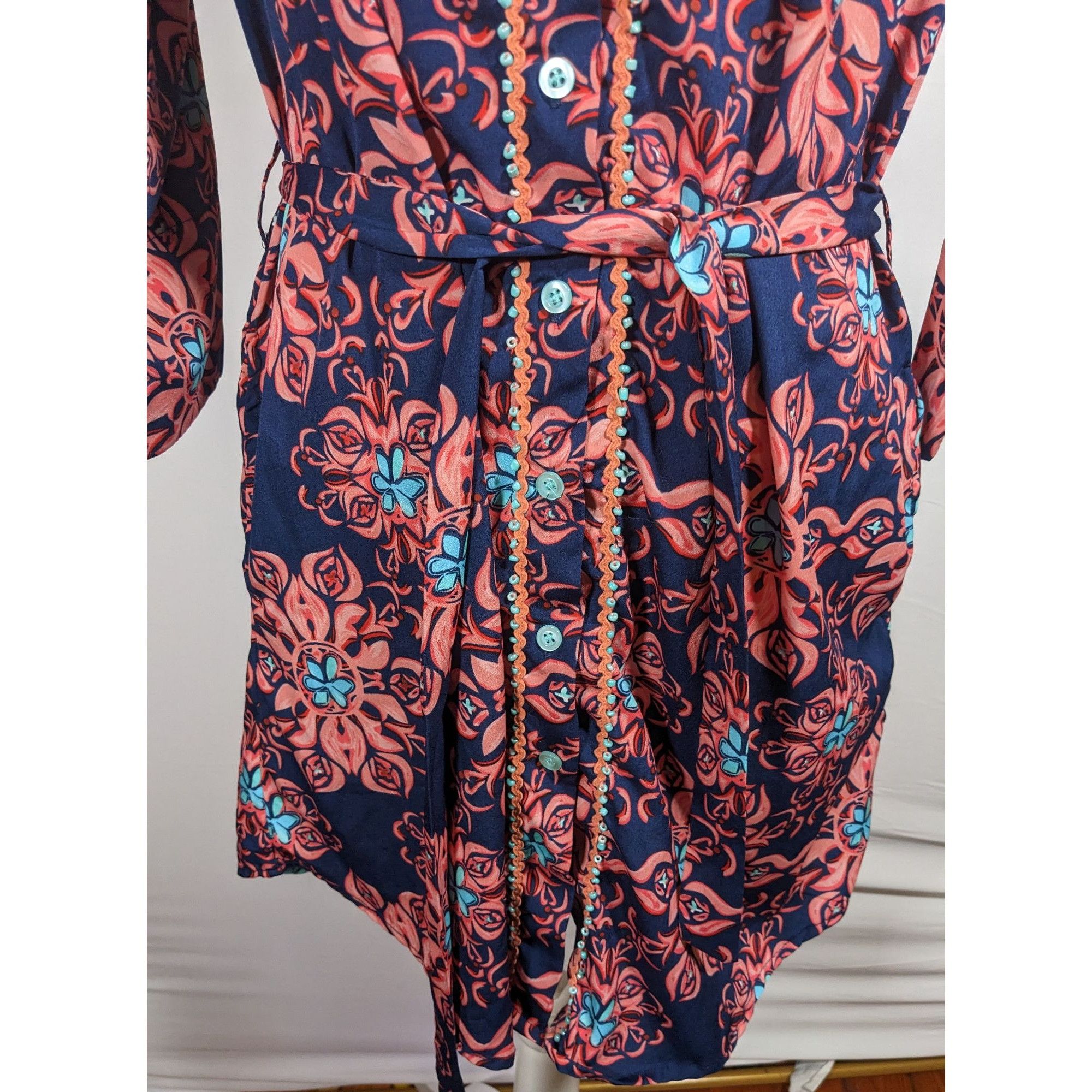 Other Modaposa Carlotta Belted Blue And Pink Floral Dress Size S / US 4 / IT 40 - 10 Thumbnail