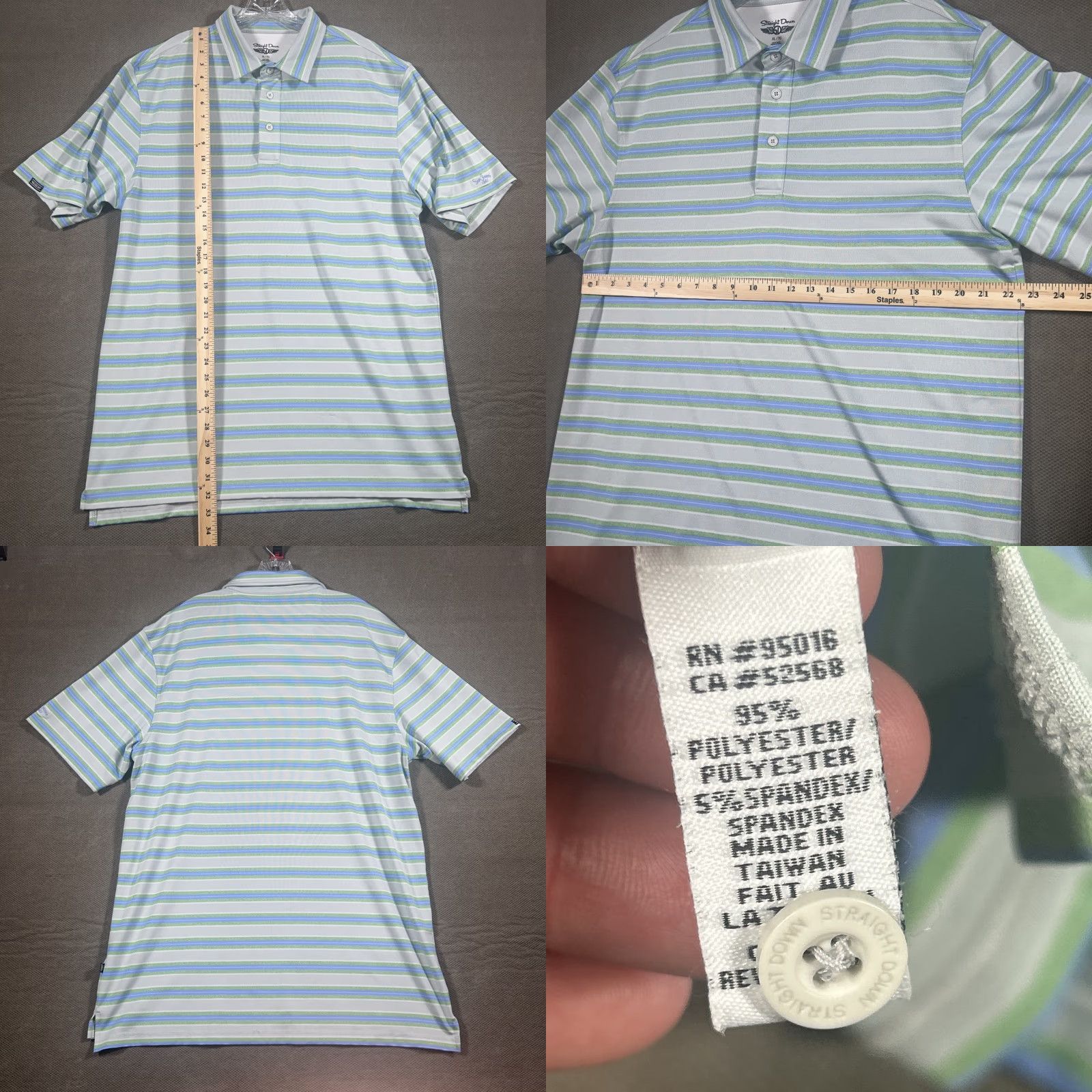 Vintage Straight Down Polo Shirt Mens XL Golf Performance Stretch Green Blue Stripe Shirt Size US XL / EU 56 / 4 - 8 Thumbnail