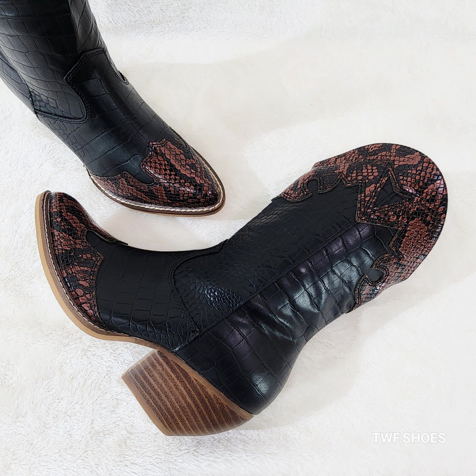 Other Snake Bite Black Western Reptile Cowboy Pull On Country Cowg Size US 8 / IT 38 - 4 Thumbnail