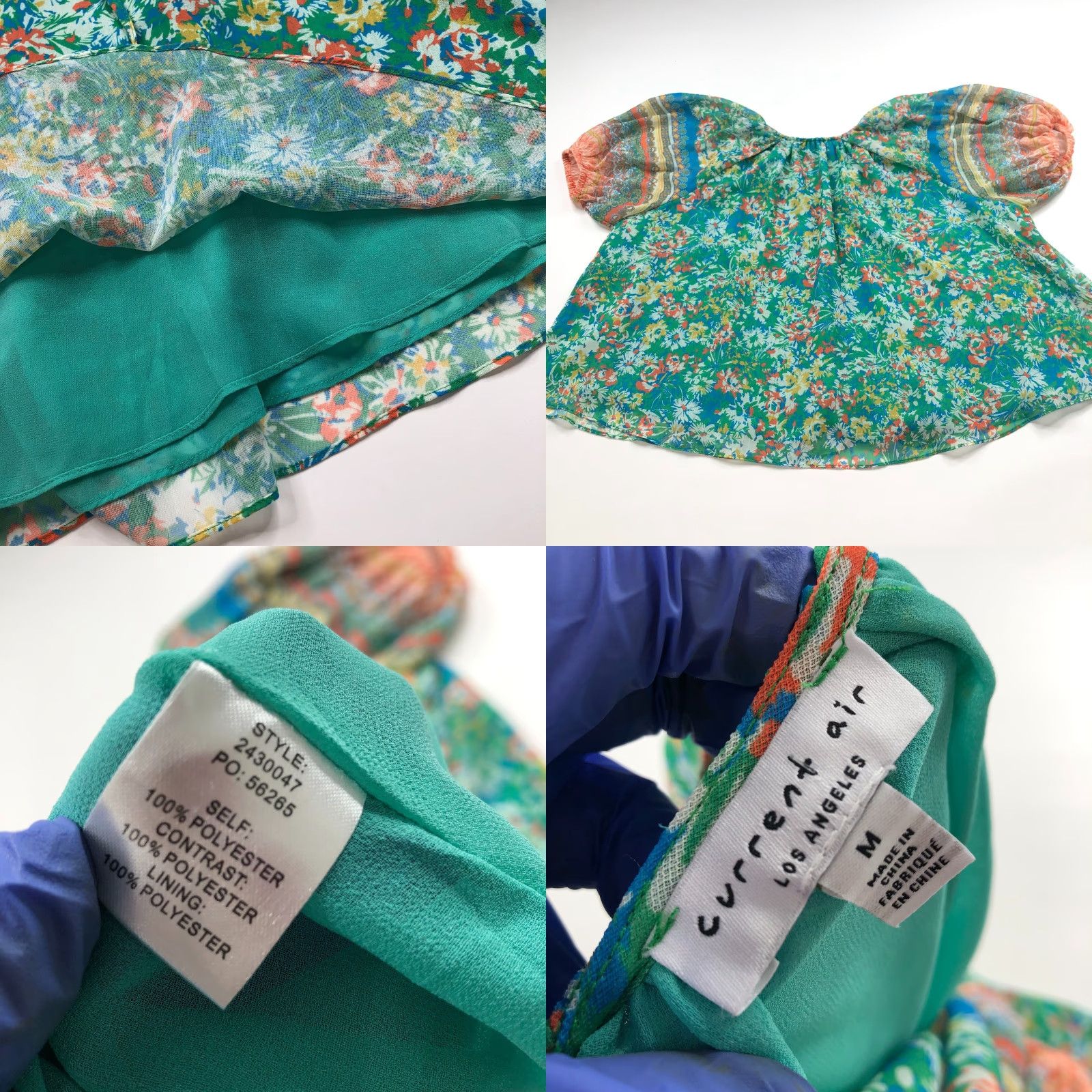 Vintage Current Air Blouse Shirt Womens M Green Peasant Smock Pullover V-Neck Short Sleeve Batik All Over Print Casual Summer Spring Size M / US 6-8 / IT 42-44 - 8 Thumbnail