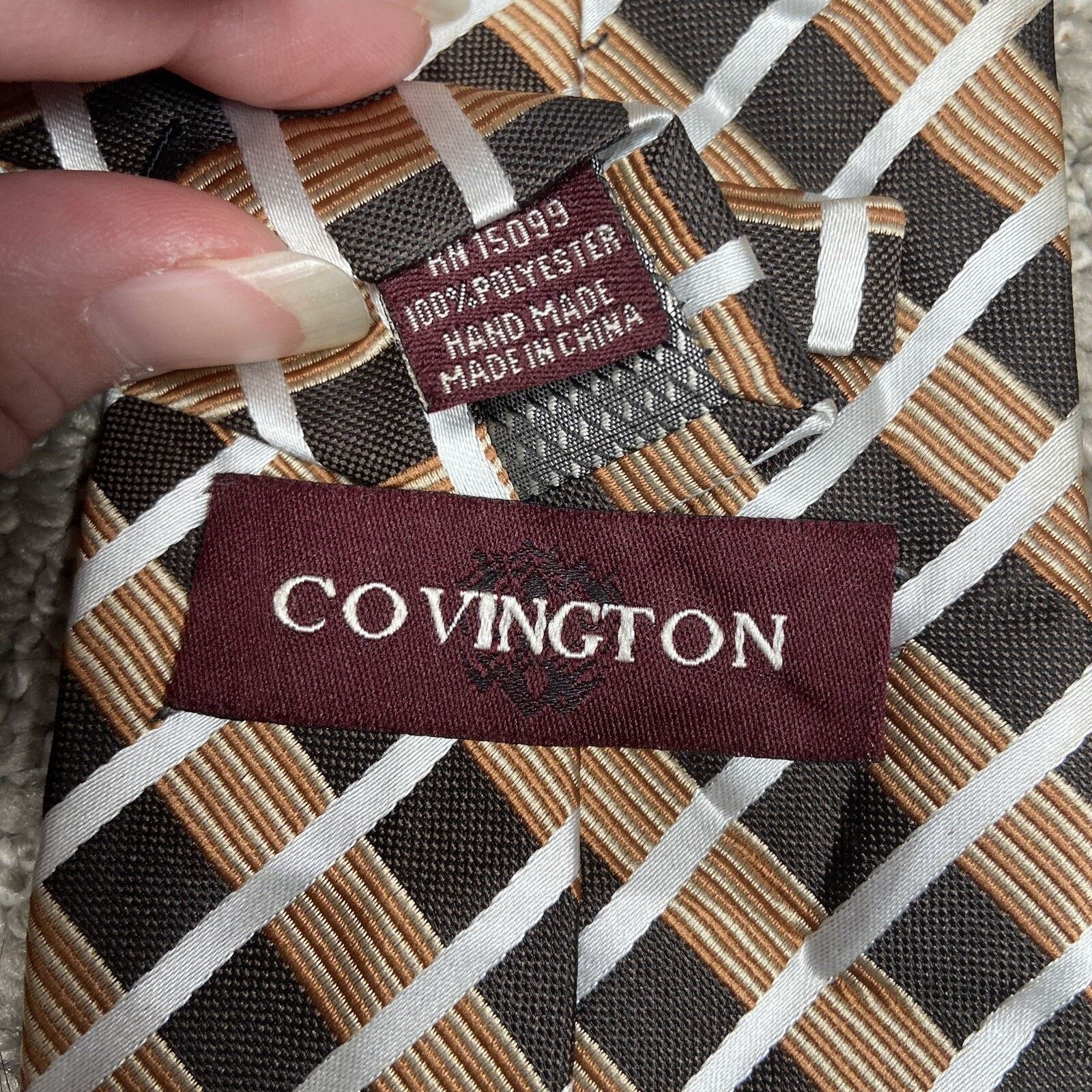 Covington Covington Mens Necktie Black Brown White Striped 60x3.5 Size ONE SIZE - 1 Thumbnail