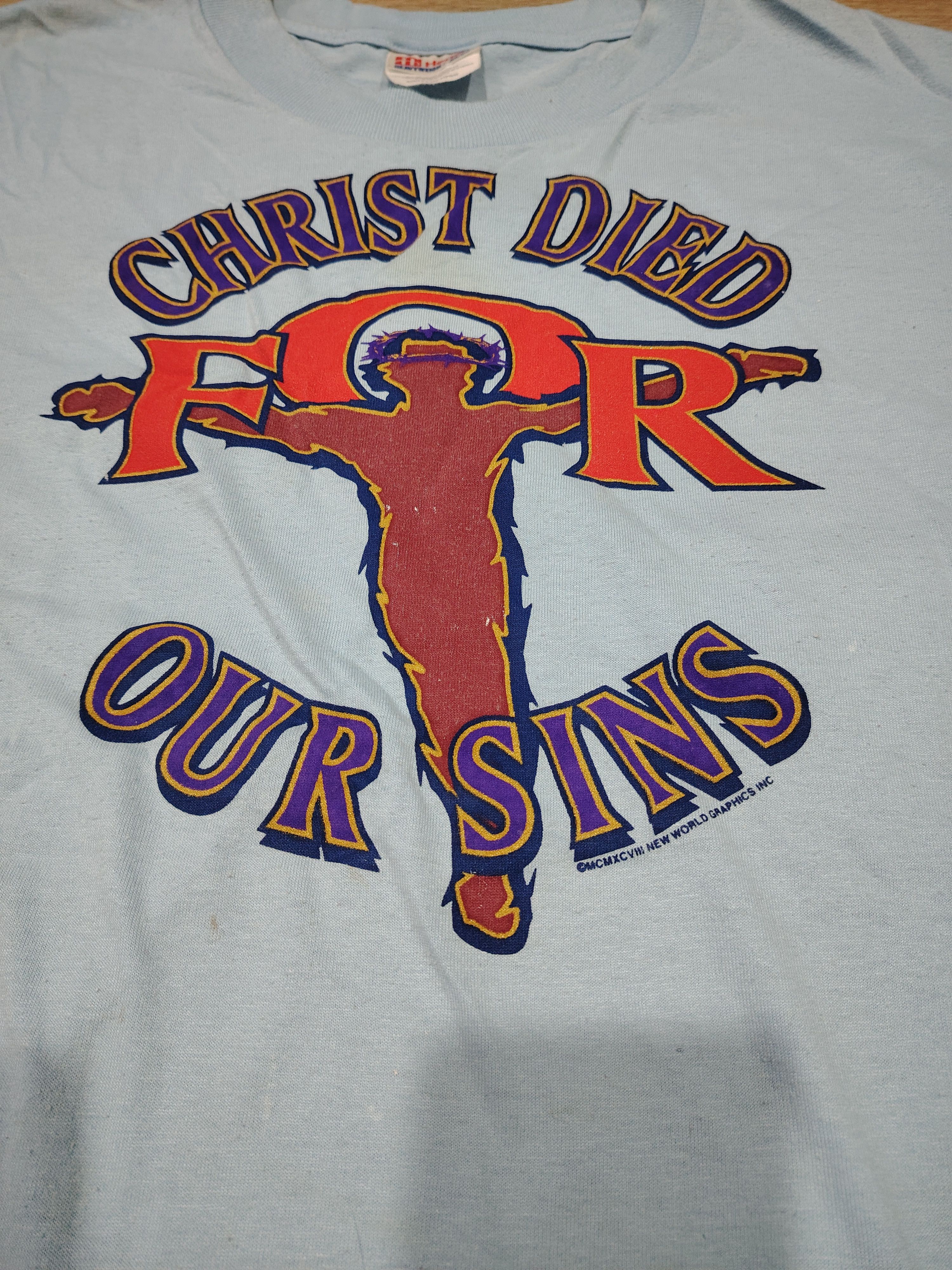 Vintage Christ Died For Our Sins T-shirt Hanes 50/50 Size US L / EU 52-54 / 3 - 4 Thumbnail