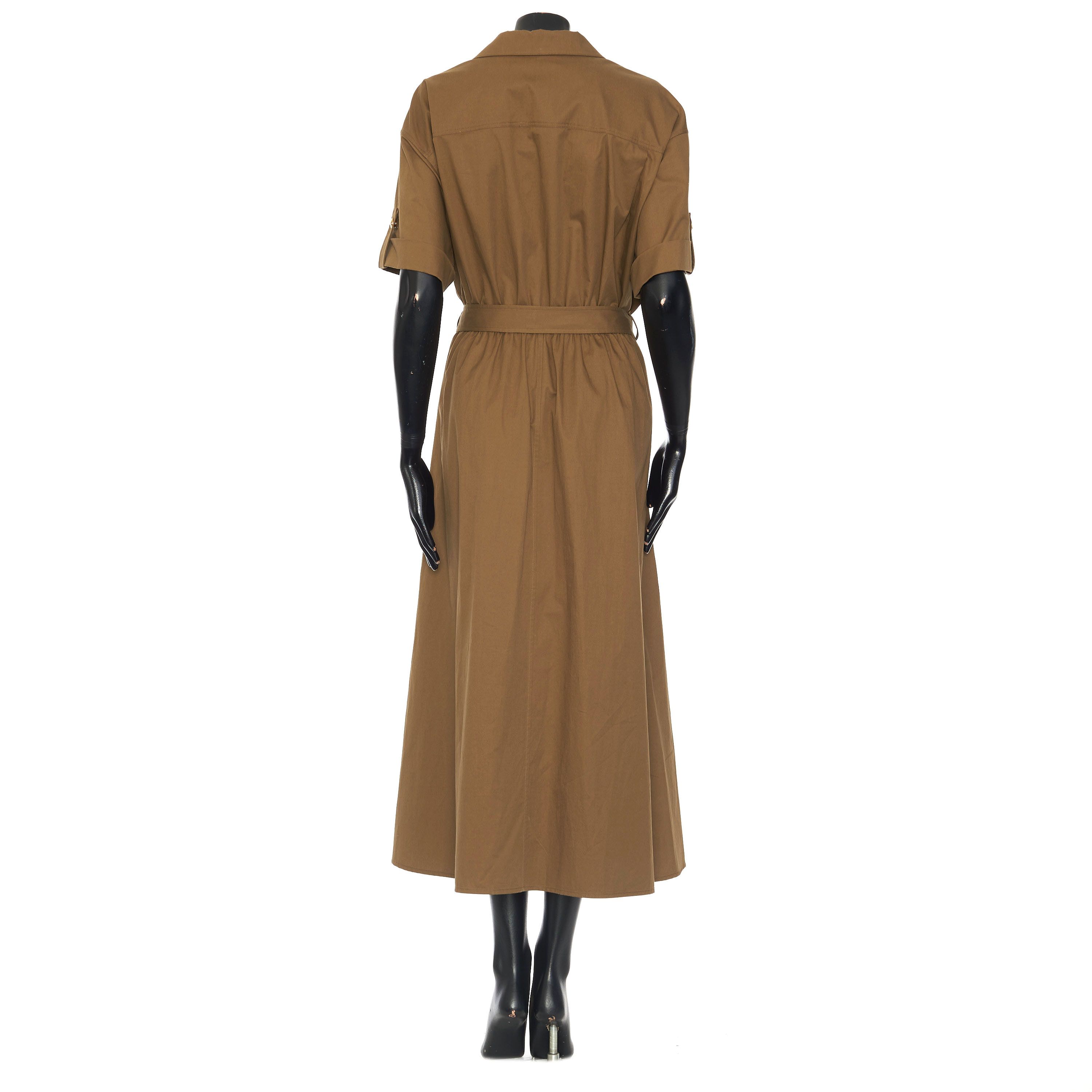 Celine Short-Sleeved Safari Dress In Olive Green Cotton Twill Size XL / US 12-14 / IT 48-50 - 5 Thumbnail