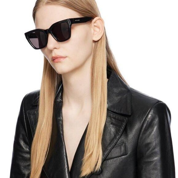 Saint Laurent Paris Saint Laurent SL641 006 Sunglasses Shiny Black Cat Eye Frame Size ONE SIZE - 3 Thumbnail