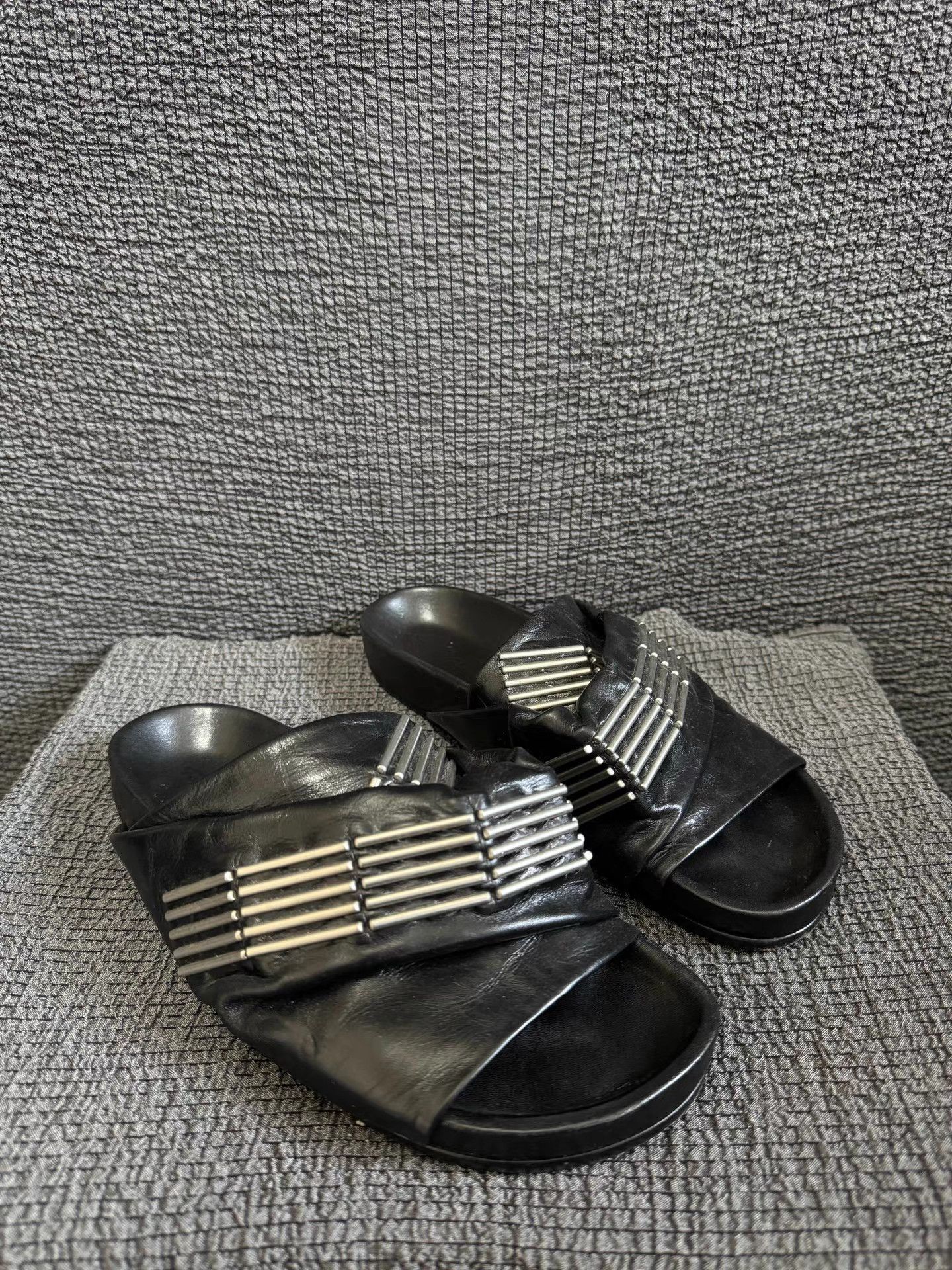 Rick Owens Rick Owens mainline laser-cut metal leather slides Size US 5.5 / EU 38 - 3 Thumbnail