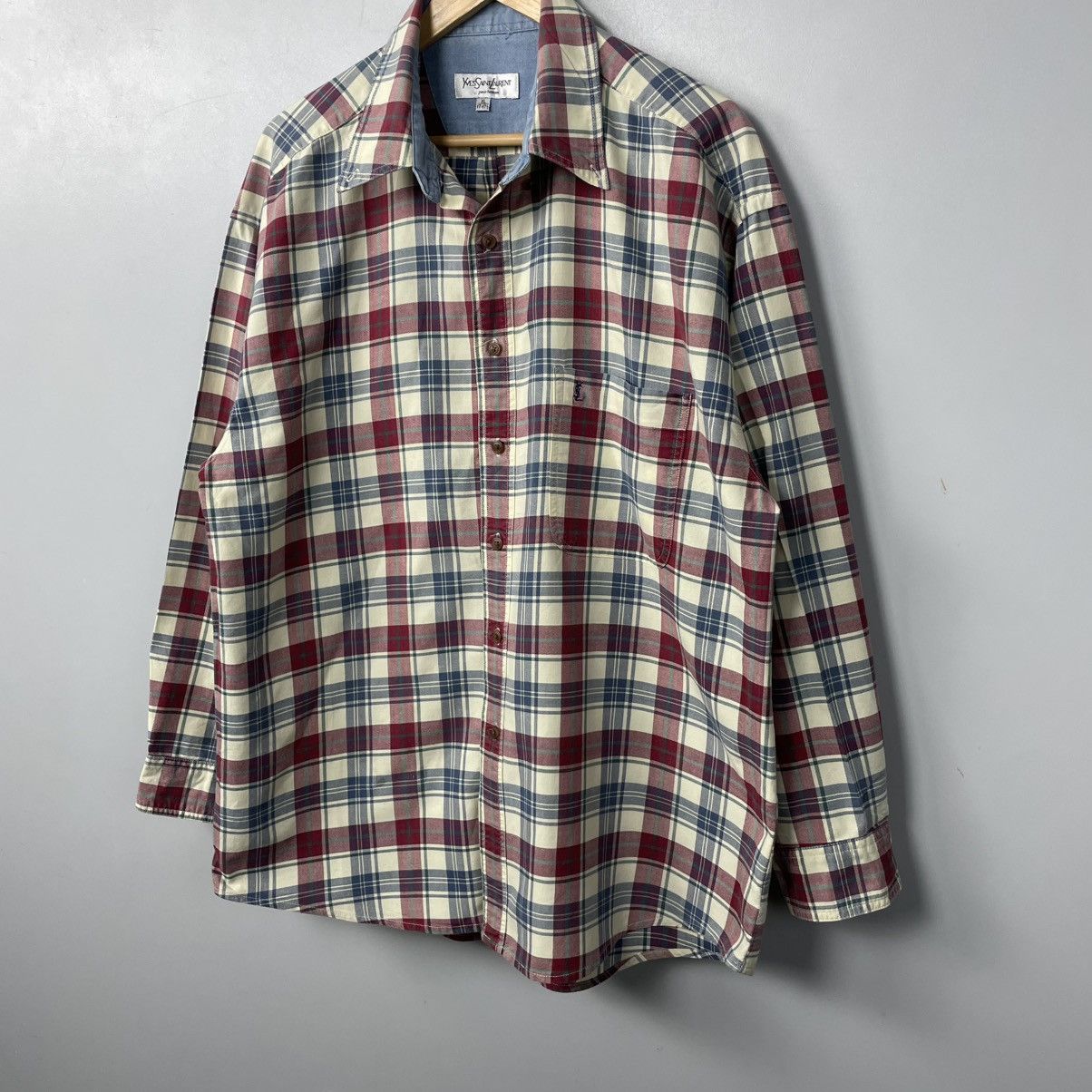 Yves Saint Laurent Vintage Yves Saint Laurent (YSL) Plaid Flannel Button Shirt Size US XL / EU 56 / 4 - 2 Thumbnail