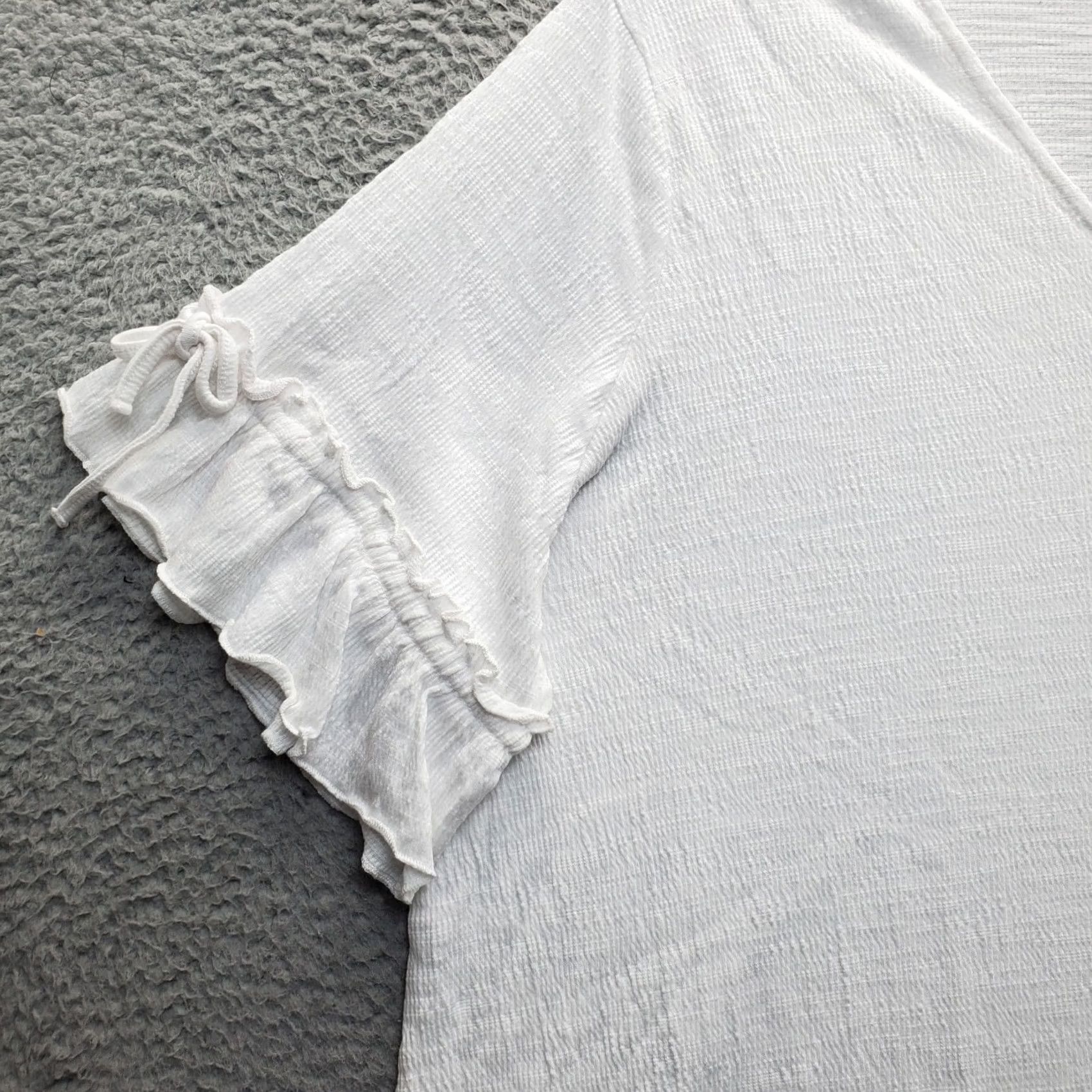 Avenue Avenue Blouse Top Womens 26/28 White V-Neck Ruffle Short Sleeve Pullover Size 4XL / US 24-26 - 4 Thumbnail