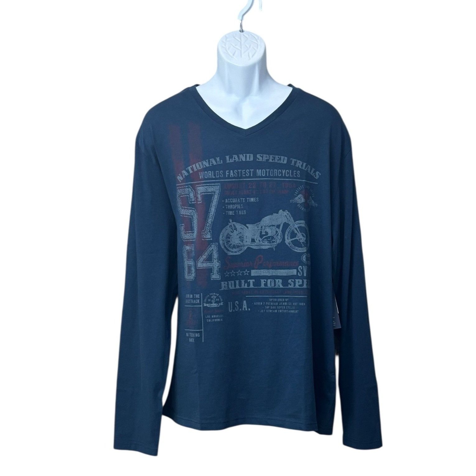Other Seven7 Men’s V-neck Long Sleeve Graphic Cotton Tee, Indigo, Size US XL / EU 56 / 4 - 1 Thumbnail