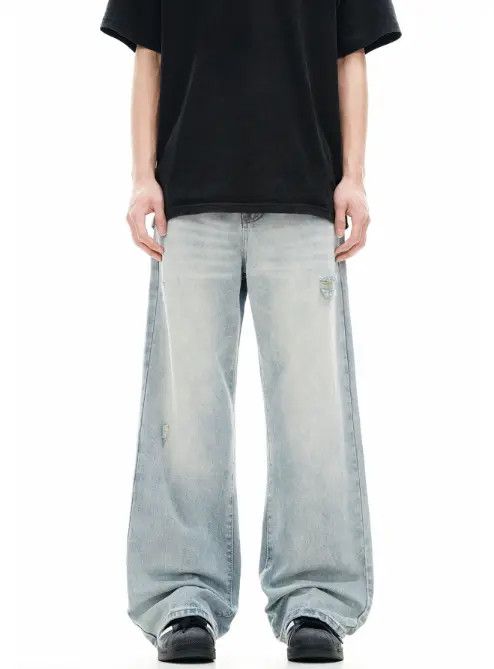 Japanese Brand Rena Vintage washed blue ripped loose wide-leg casual jeans Size US 32 / EU 48 - 6 Thumbnail