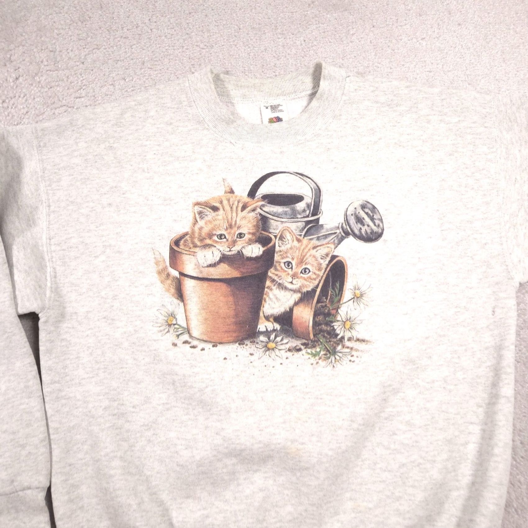 Fruit Of The Loom Fruit of the Loom Sweatshirt Womens M Gray Kitten Flower Pots Graphic Size M / US 6-8 / IT 42-44 - 3 Thumbnail