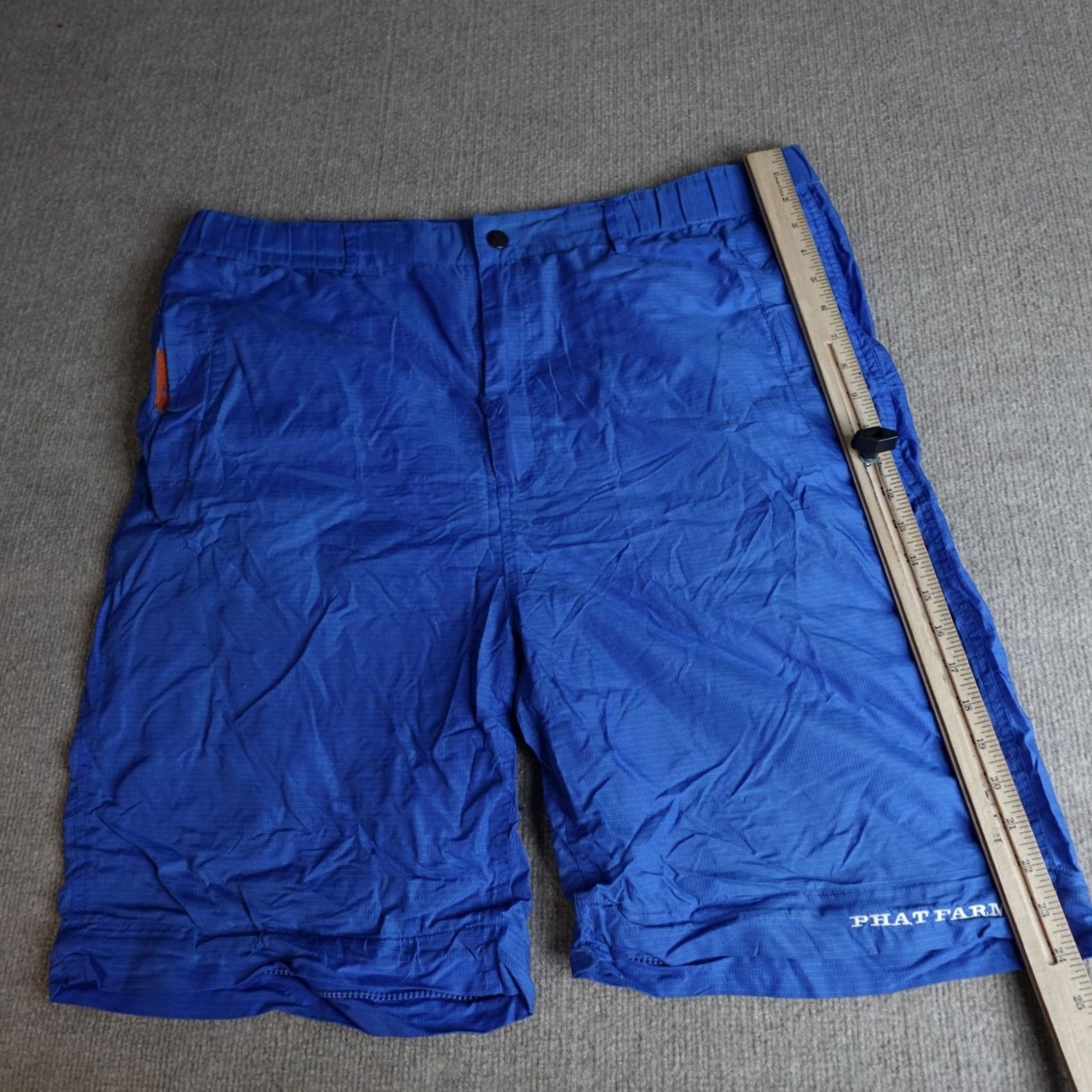 Phat Farm Phat Farm Mens Shorts 2XL Blue Solid Embroidered Ripstop Nylon Vintage Chino Pockets Summer Spring Mens Size US 39 - 7 Thumbnail