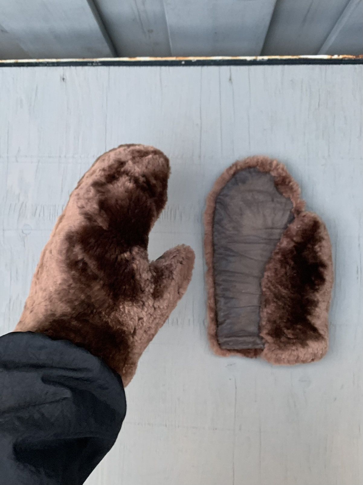 Genuine Leather × Vintage Vintage Fur Mittens Antique Sheared Beaver Bear Gauntlets 40 Size ONE SIZE - 9 Thumbnail