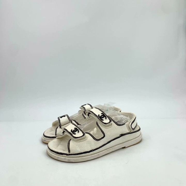 Chanel Chanel Logo Velcro Open-Toe Flat Sandals Size US 7 / IT 37 - 1 Thumbnail