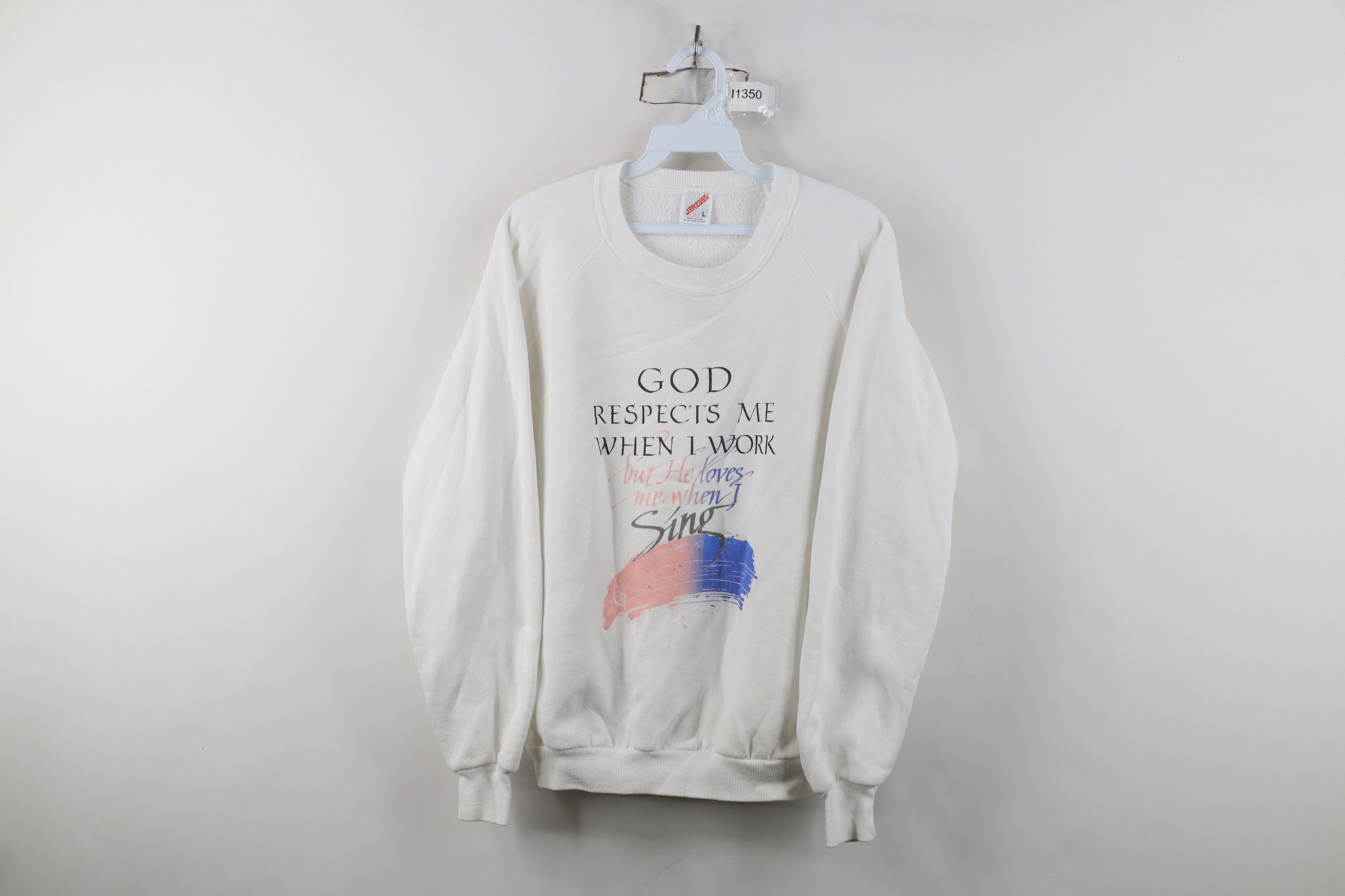 Vintage Vintage 90s Christian God Loves Me When I Sing Sweatshirt Size L / US 10 / IT 46 - 1 Thumbnail