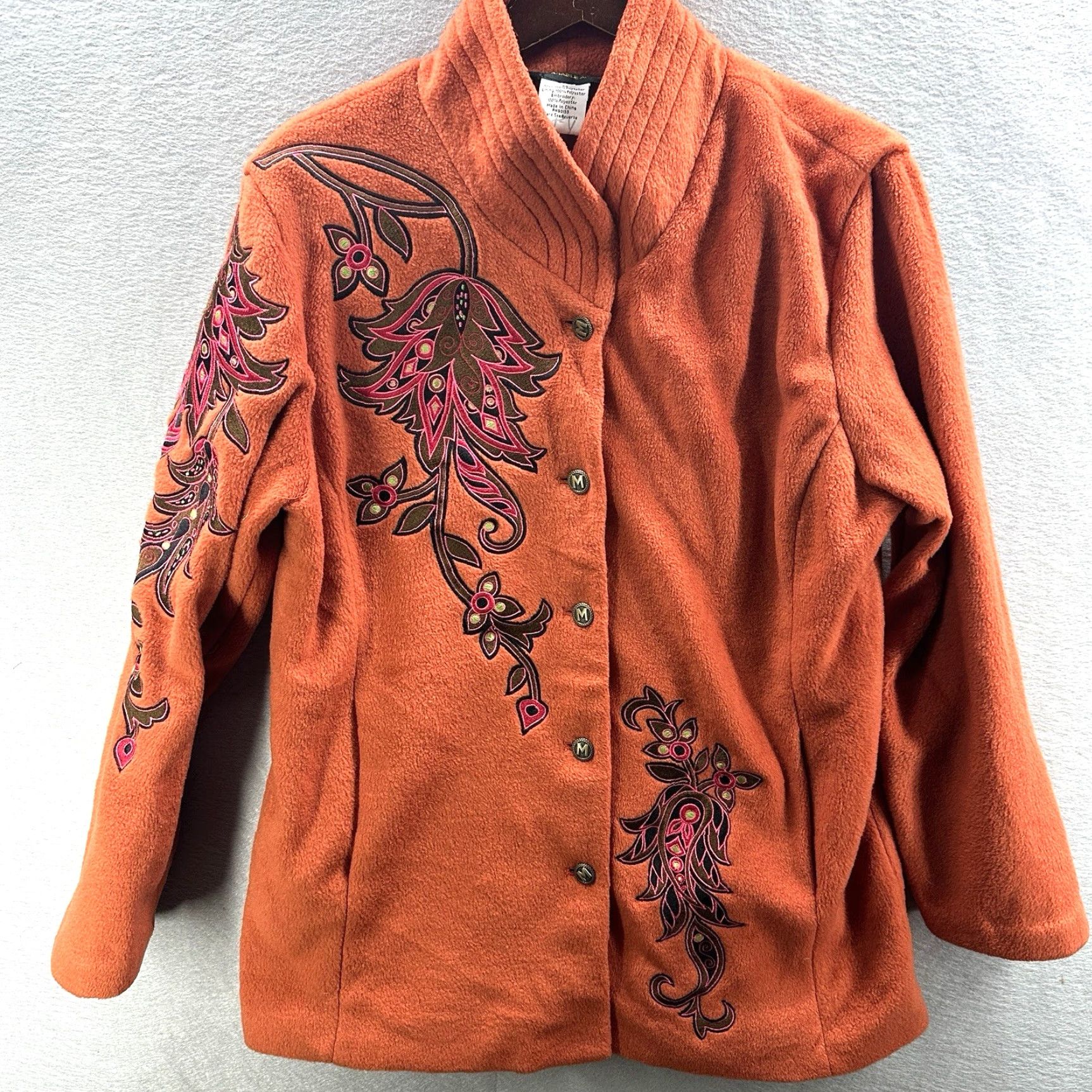 Bob Mackie VINTAGE Bob Mackie Coat Womens M Orange Wearable Art Floral Mid-Length Overcoat Autumn Winter Casual Mens Women’s Size M / US 6-8 / IT 42-44 - 2 Thumbnail