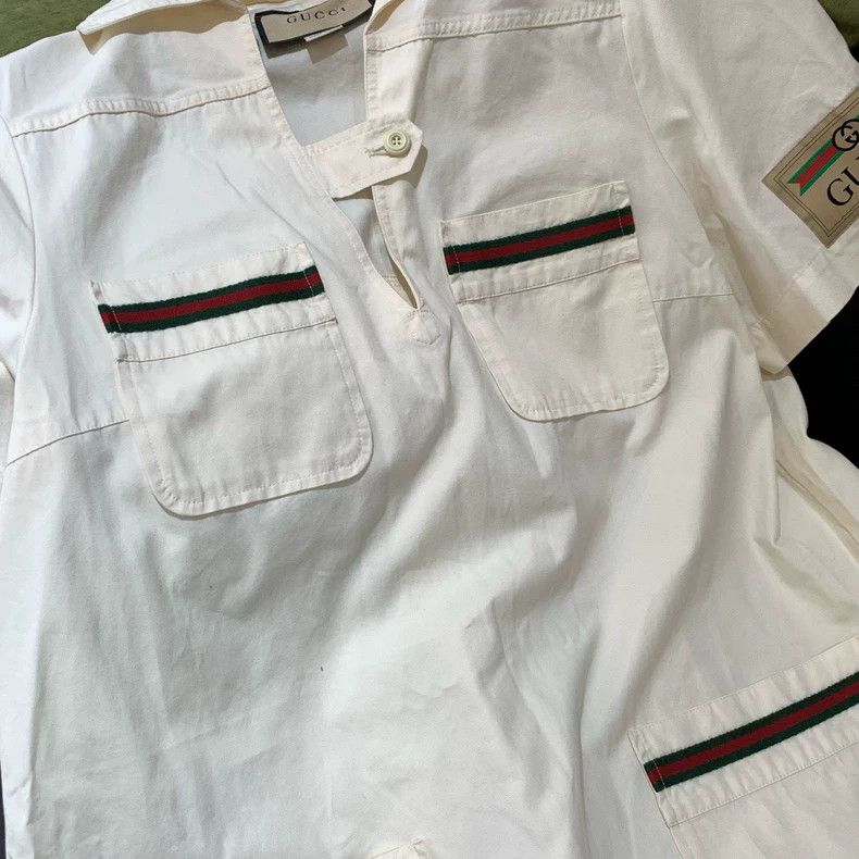 GucciBeige short-sleeved lapel workwear dress 2503-Nextarro