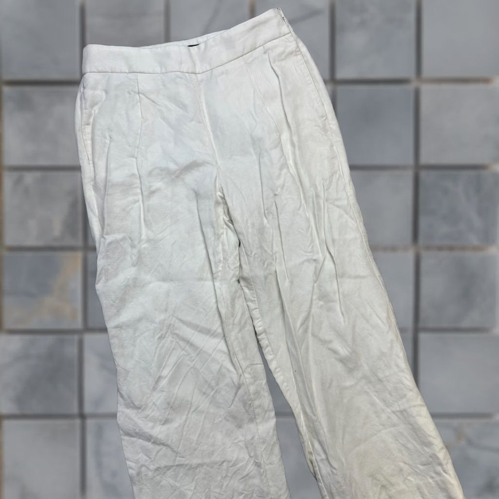 J.Crew J.CREW Women Pants 4 White High Rise Pleated Linen Wide Leg Crop Trouser Minimal Size 27" / US 4 / IT 40 - 1 Thumbnail