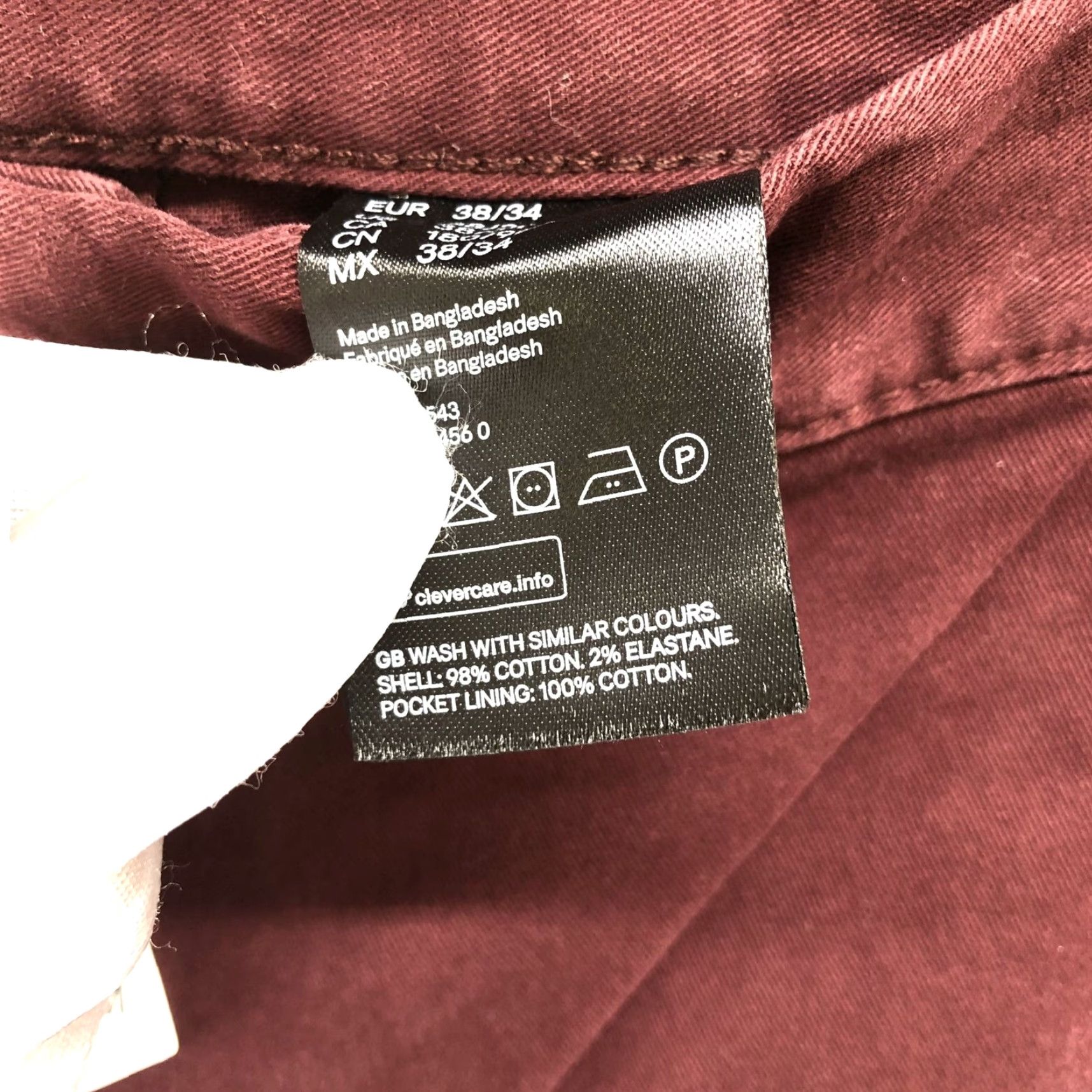 H&M VINTAGE H&M Slim Fit Chino Pants Men 38x34 Burgundy Red Stretch Flat Front Canvas Casual Workwear Size US 38 / EU 54 - 5 Thumbnail