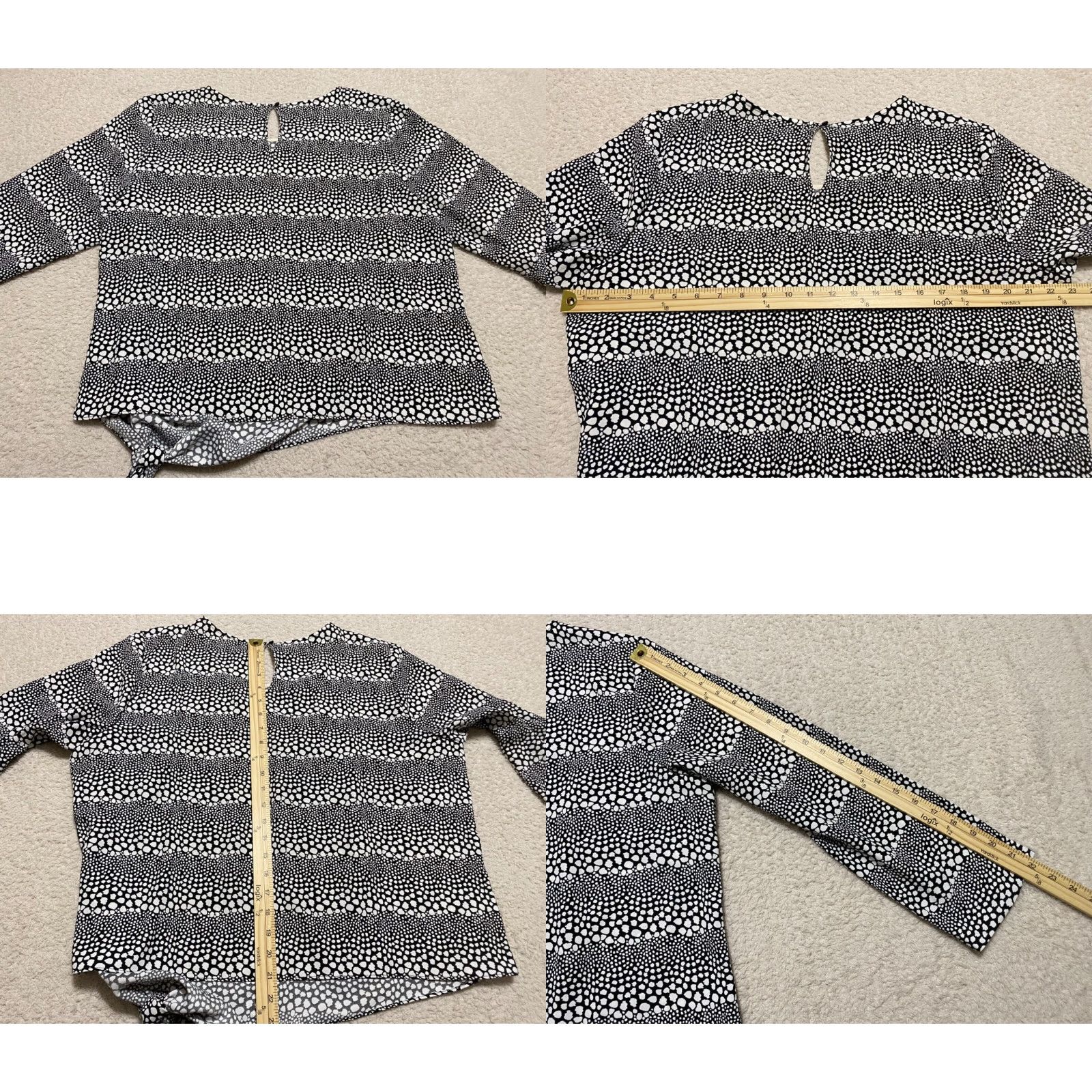 Talbots VINTAGE Talbots Womens 1X Plus Shirt Black Geometric Round Neck Pullover Long Sleeve Size XL / US 12-14 / IT 48-50 - 8 Thumbnail