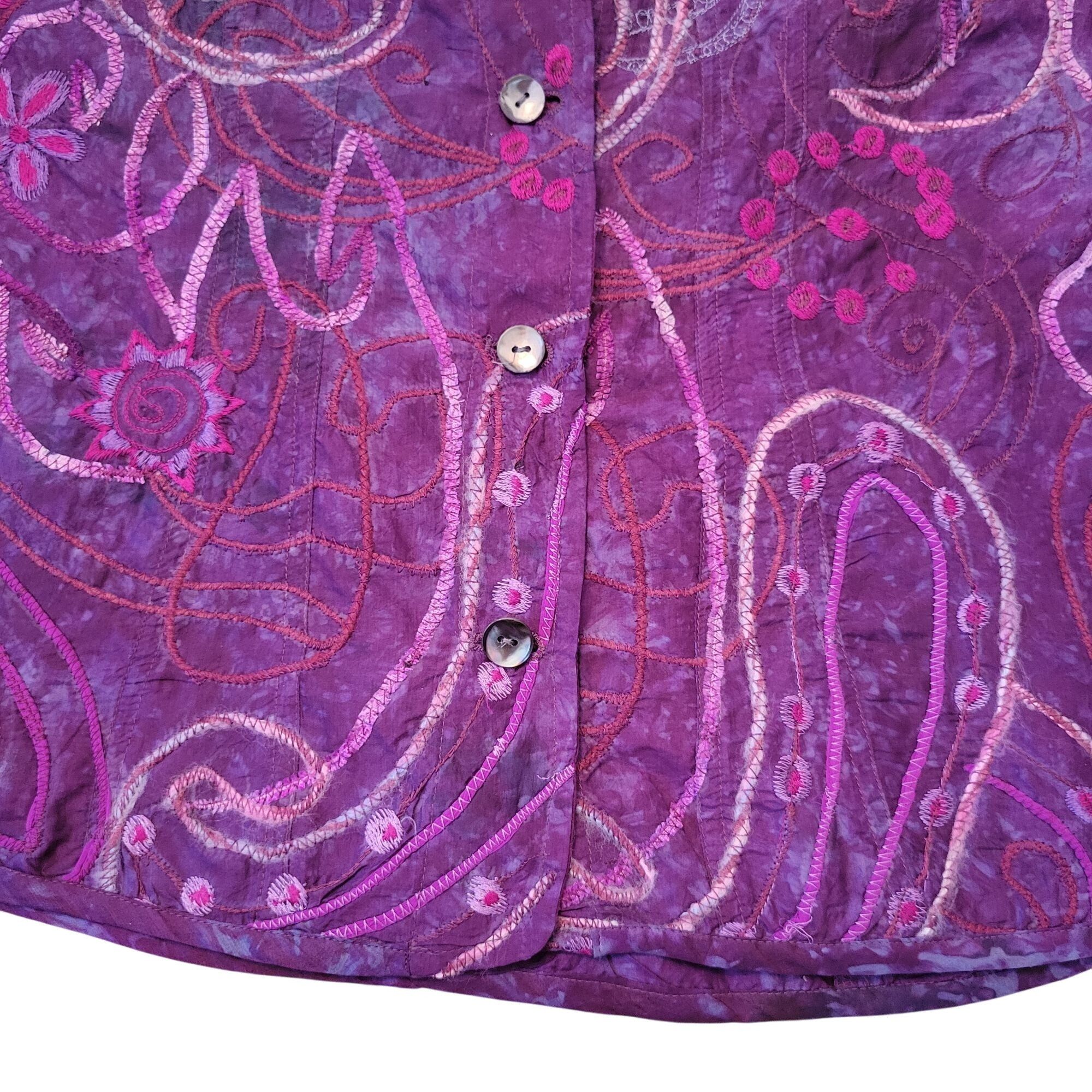 Chicos Chicos 3 Purple Embroidered Button Down Silk Shirt Blouse XL Size XL / US 12-14 / IT 48-50 - 5 Thumbnail