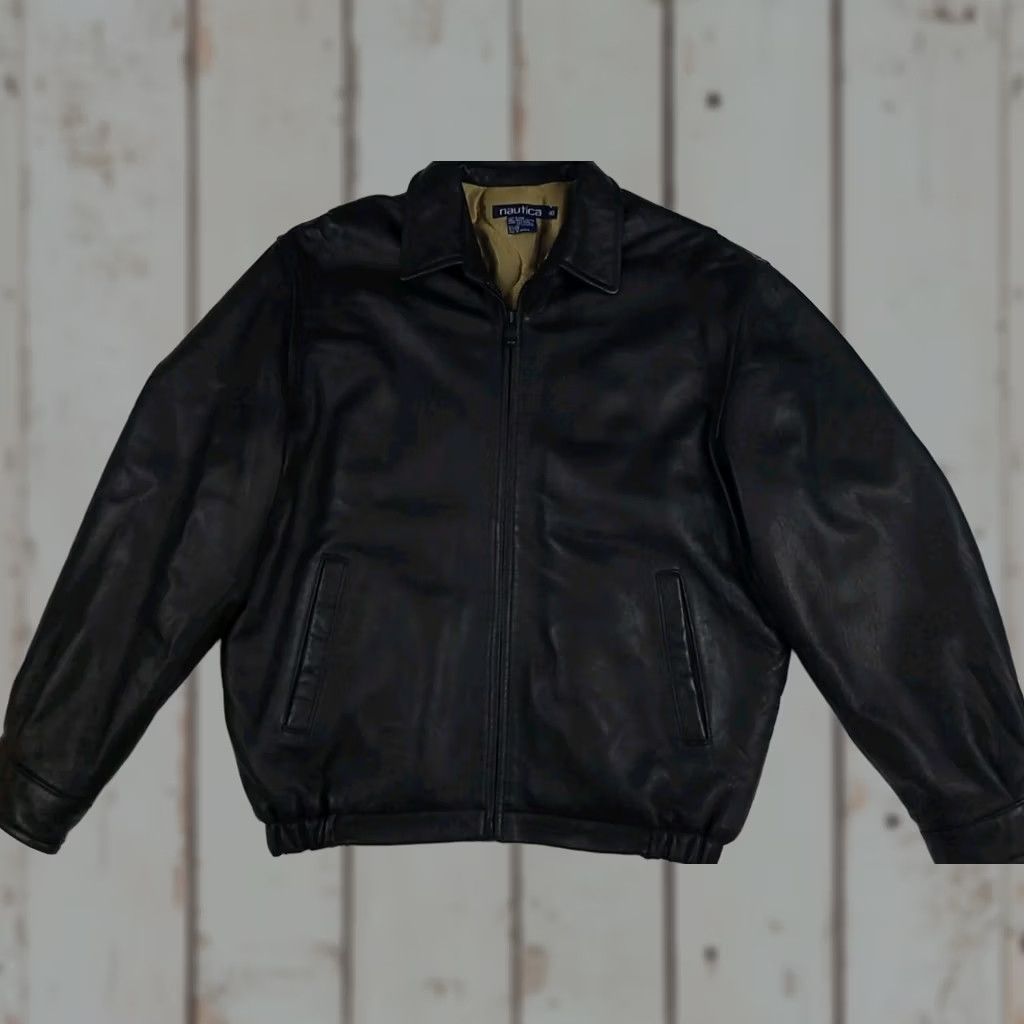Nautica VINTAGE Nautica Leather Jacket Black Lined 90s USA Sz 40 Mens Jacket Size US XXS / EU 40 - 1 Thumbnail
