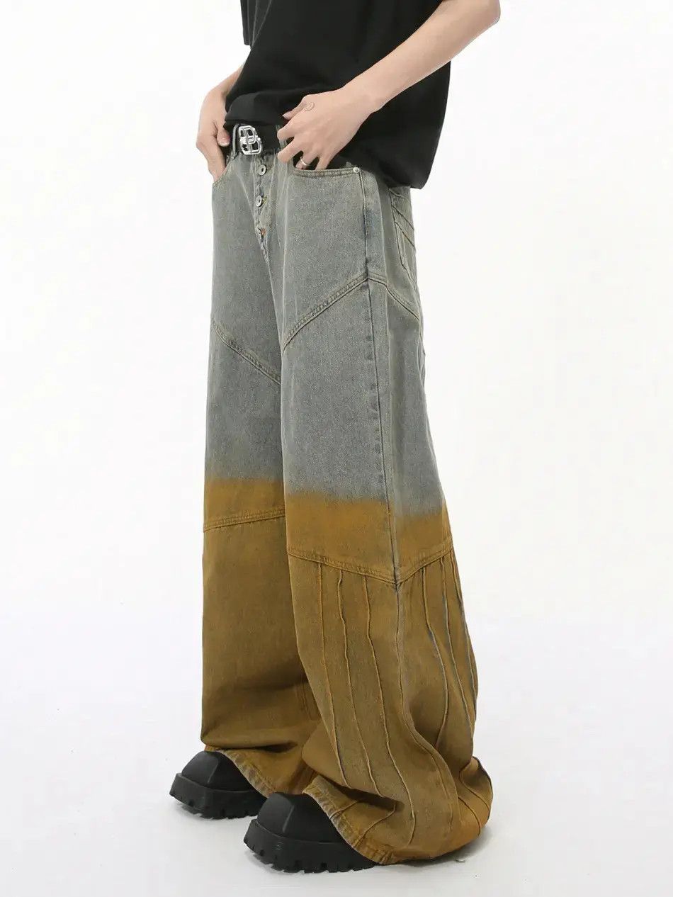 Japanese Brand Retro loose wide leg contrasting patchwork jeans Size US 32 / EU 48 - 2 Thumbnail